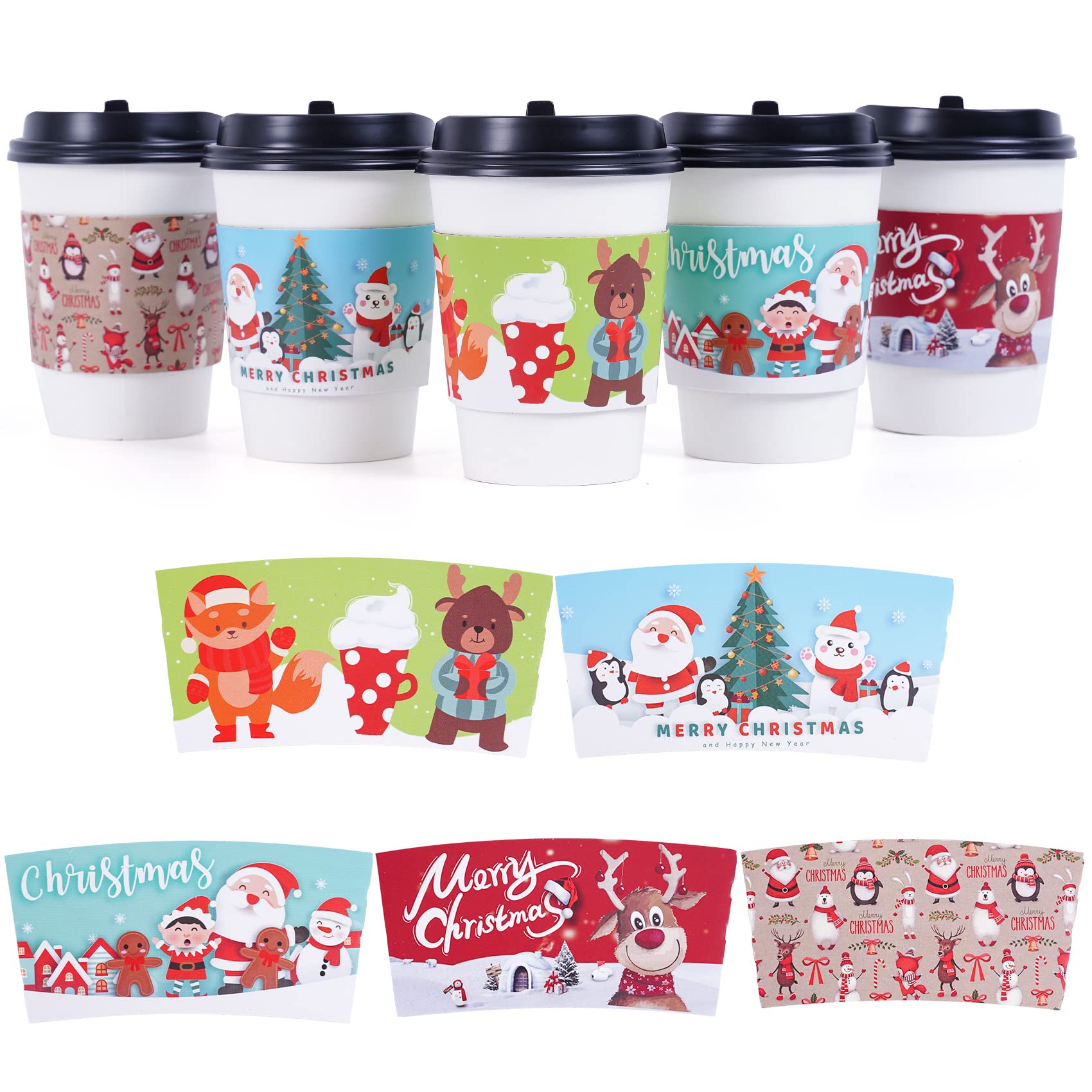 Smarimple Christmas Coffee Cup Sleeves 40 Count Hot Chocolate Cocoa Paper Cup Sleeves, Double-Layer Protective Heat Cold Drinks