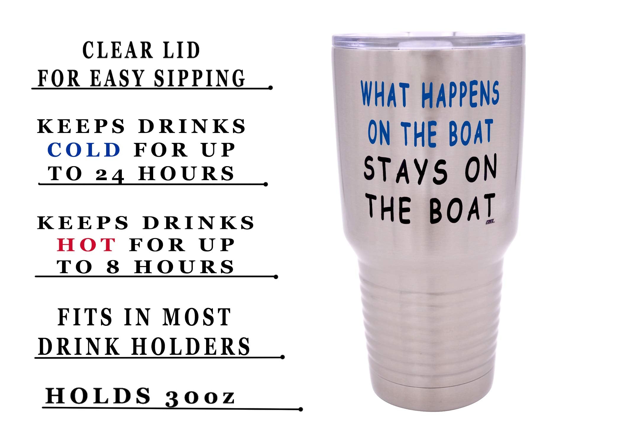 Rogue River Tactical Large Funny Fishing 30 Ounce Travel Tumbler Mug Cup W/Lid What Happens On The Boat Stays On The Boat Fishin