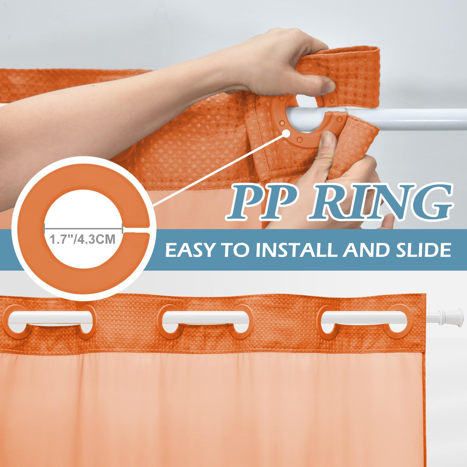 Eutxl Burnt Orange Long No Hook Shower Curtain With Snap In Liner,230Gsm Waffle Weave Shower Curtains For Bathroom,71W X 86H