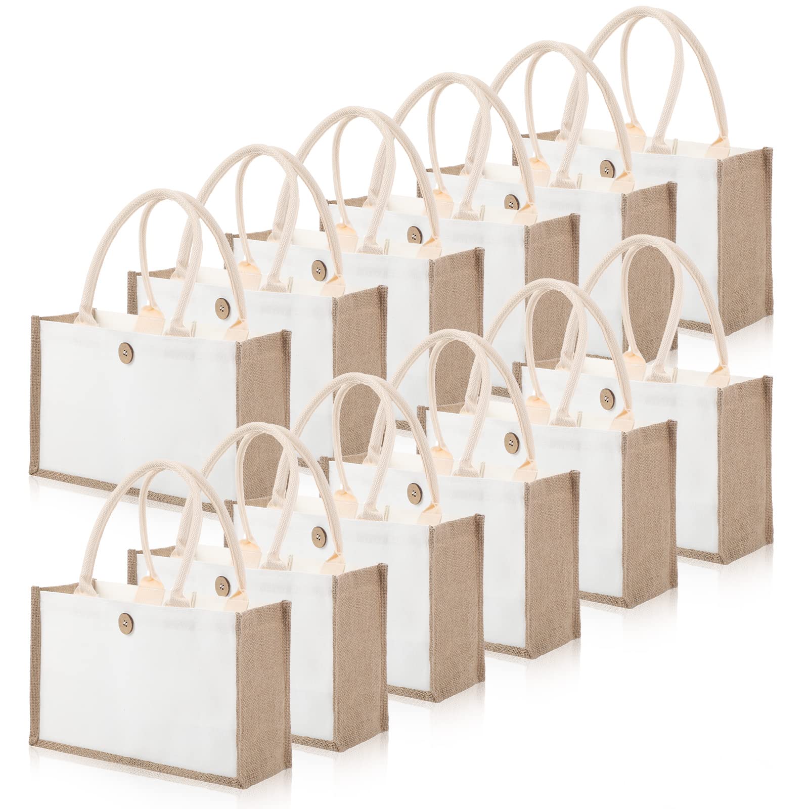 12 Pieces Jute Tote Bags Burlap Tote Beach Bags with Handles Reusable Waterproof Tote Shopping Bag Blank DIY Canvas Gift Bag Jut