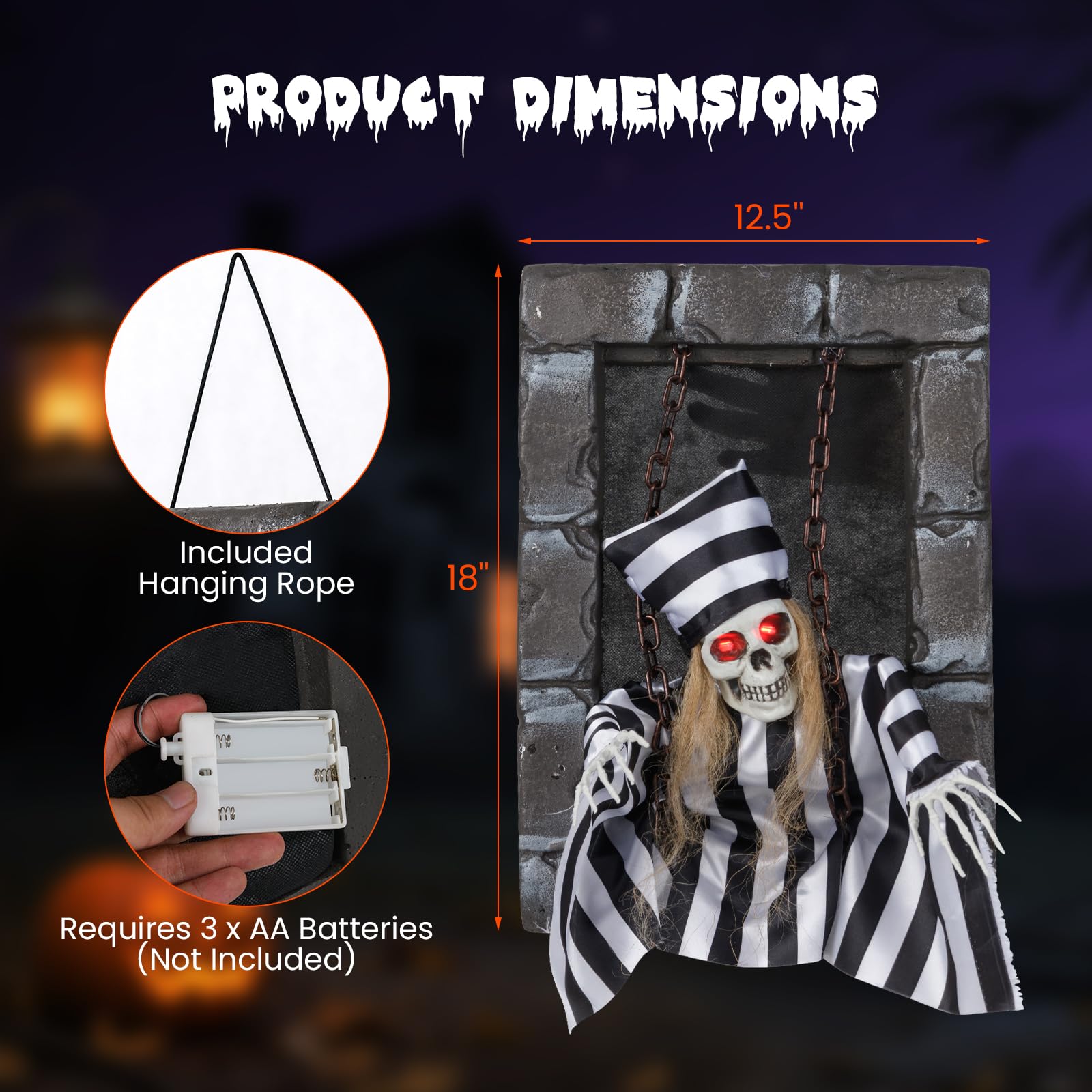Tangkula Halloween Decorations Indoor, 18    Hanging Skull Prisoner with Light-up Eyes & Spooky Sounds, Sound-Activated Hallowee