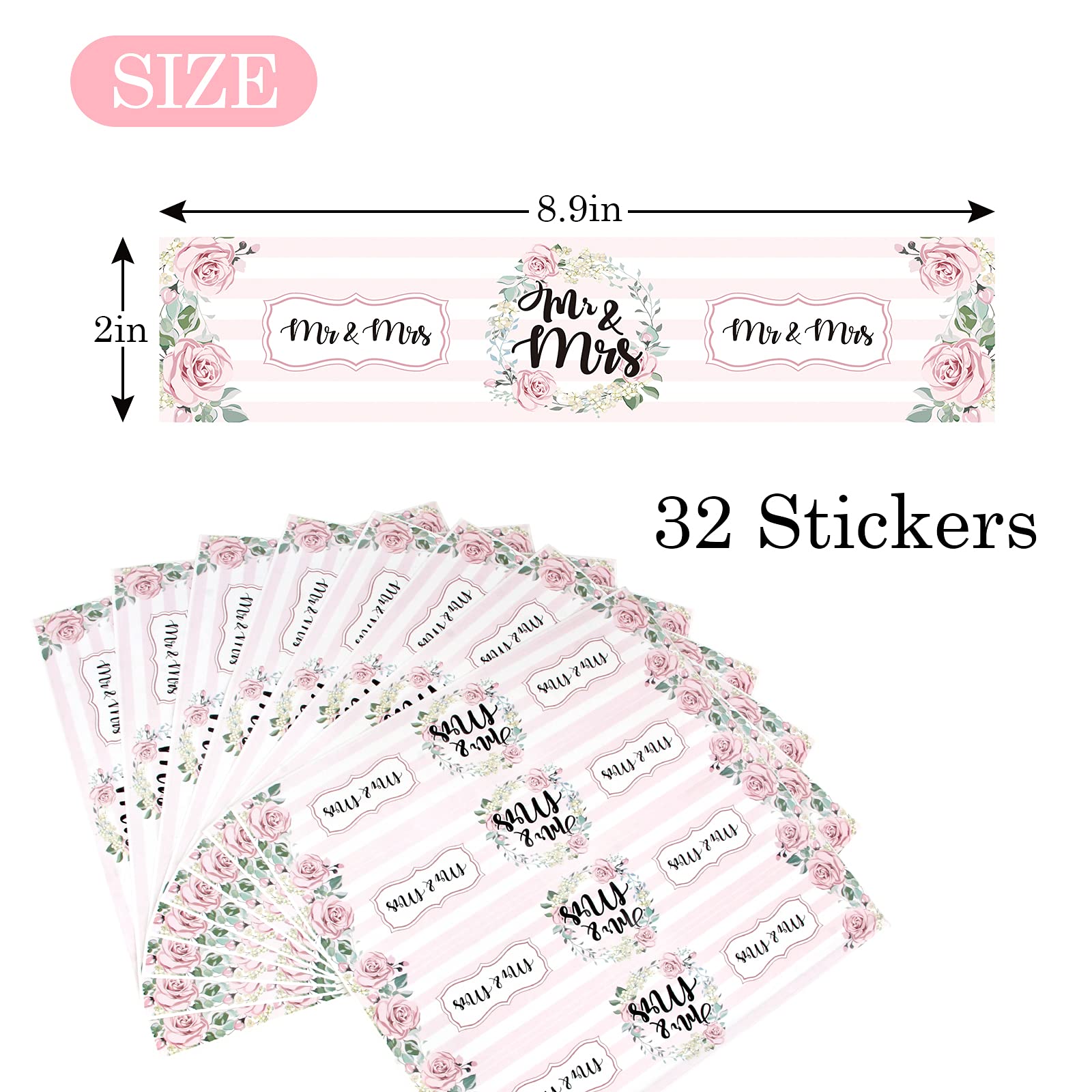 Pink And White Mr & Mrs Water Bottle Stickers/Birdal Shower Bottle Wrappers/Wedding Party Bride To Be Water Labels Supplies (Set