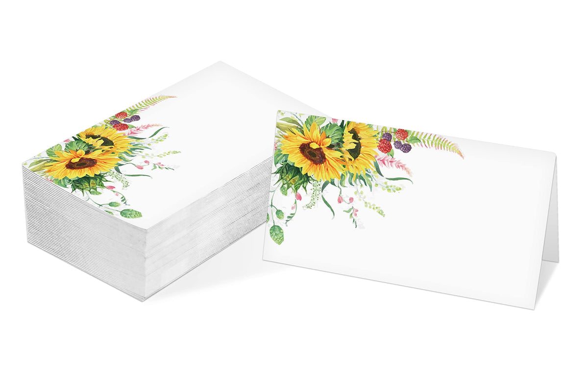Table Place Card, Sunflower Themed Tent Style Cards, Pack Of 25 Half-Fold Reception Place Card, Perfect For Sunflower Party, Wed