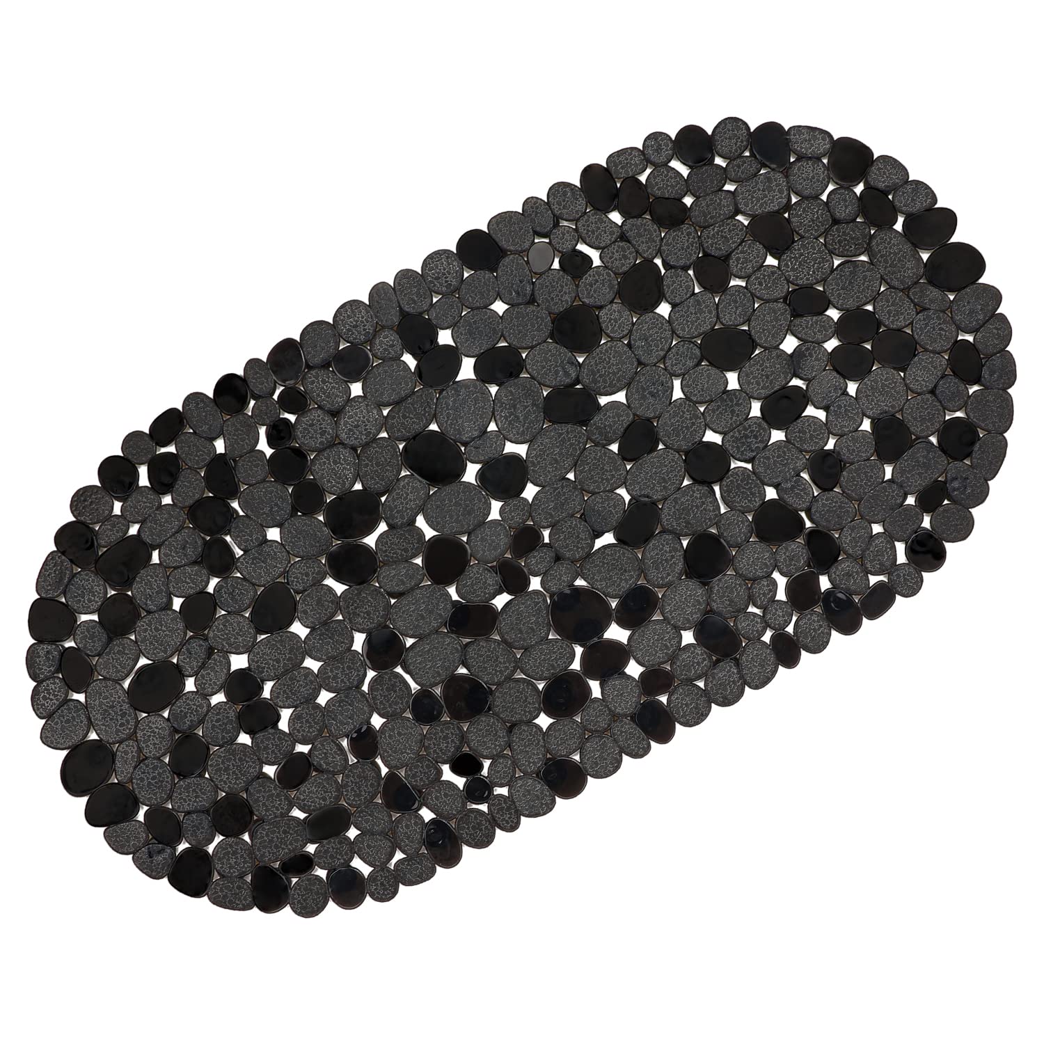 Weltrxe Pebbles Bath Mat For Tub Black Non-Slip Bathtub Mat With Suction Cups, Drain Holes For Bathroom Showers, Tub, Machine Wa