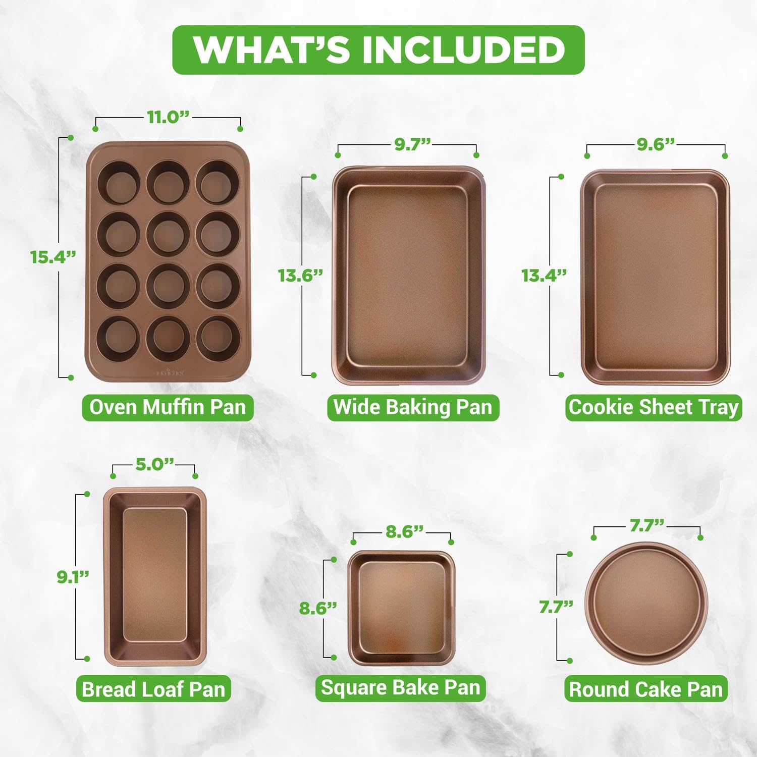 Nutrichef 6-Piece Nonstick Bakeware Set - Premium Carbon Steel Baking Pans - Includes Cookie Sheets, Square & Round Roasting Pan