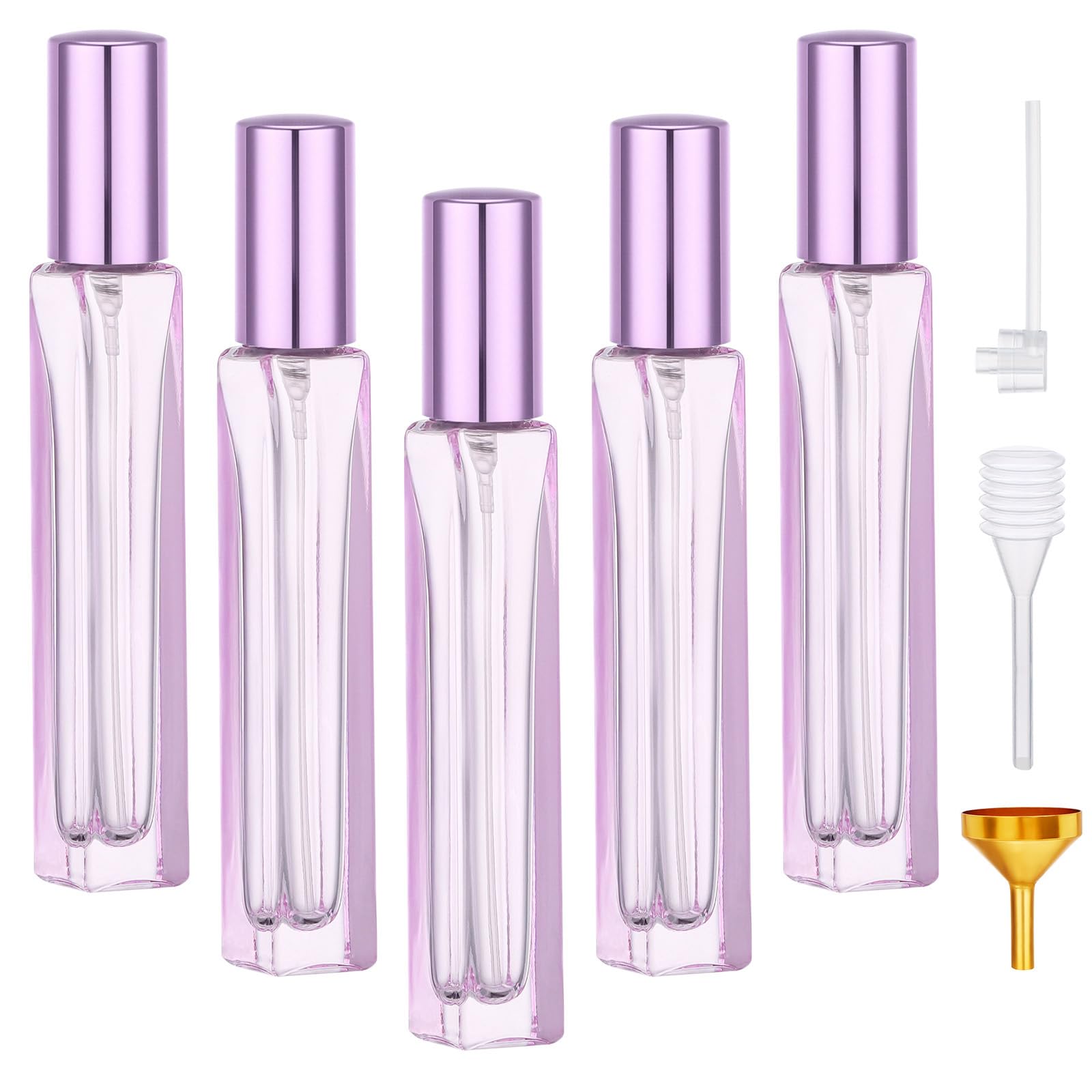 Segbeauty 0.34Oz Glass Travel Size Empty Perfume Bottle, 5Pcs 10Ml Perfume Spray Bottle Refillable Atomizer, Purple Glass Travel