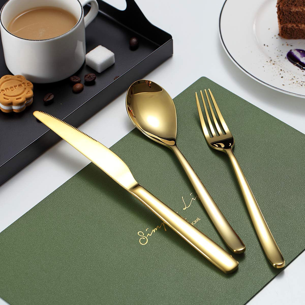 Homquen 40-Piece Gold Silverware Set, Gold Flatware Set For 8, Stainless Steel Tableware Cutlery Set, Utensil Sets For Kitchen,