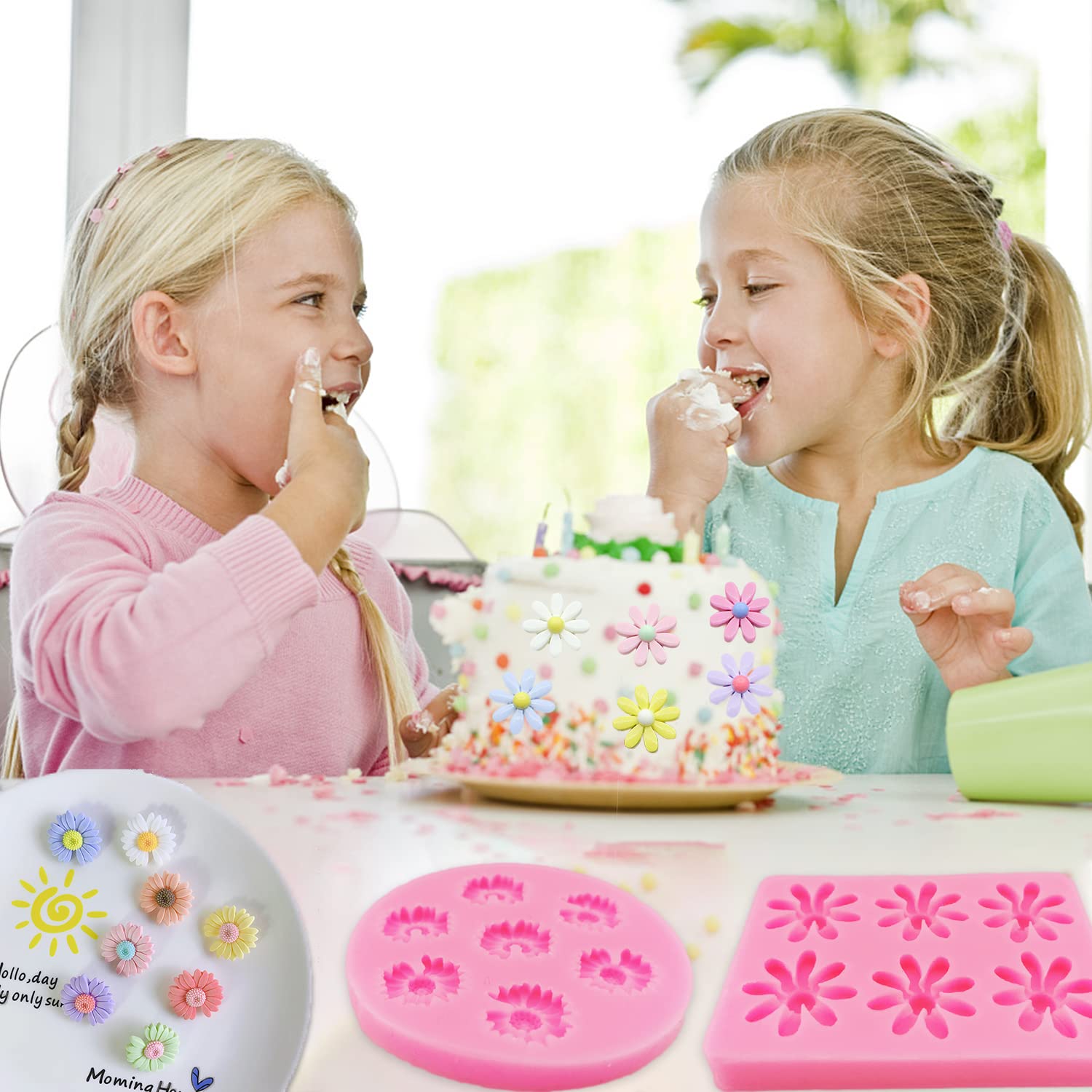 4Pcs Daisy Flower Silicone Molds Chrysanthemum Silicone Molds Small Flower Shapes Fondant Cake Chocolate Molds Polymer Clay Resi