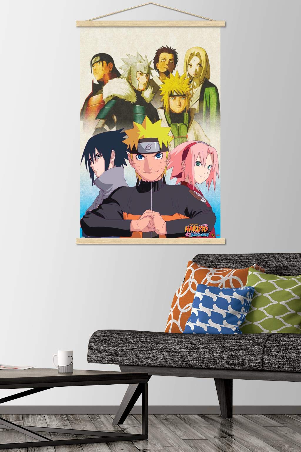 Trends International Naruto Shippuden - Key Art Wall Poster, 22.375'' X 34'', Print And Beechwood Hanger Bundle