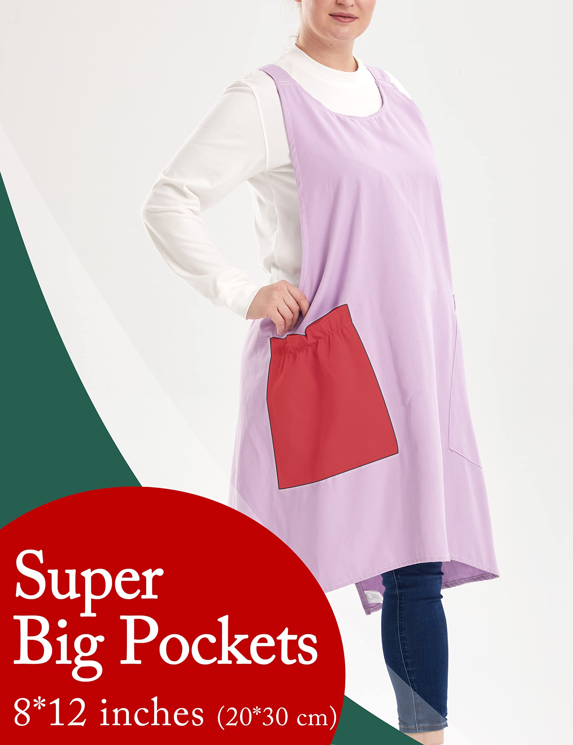 APRONNER Cross Back Plus Size Linen Aprons for Women with Pockets Blend Dress for Baking Cooking Gardening Works Lavender