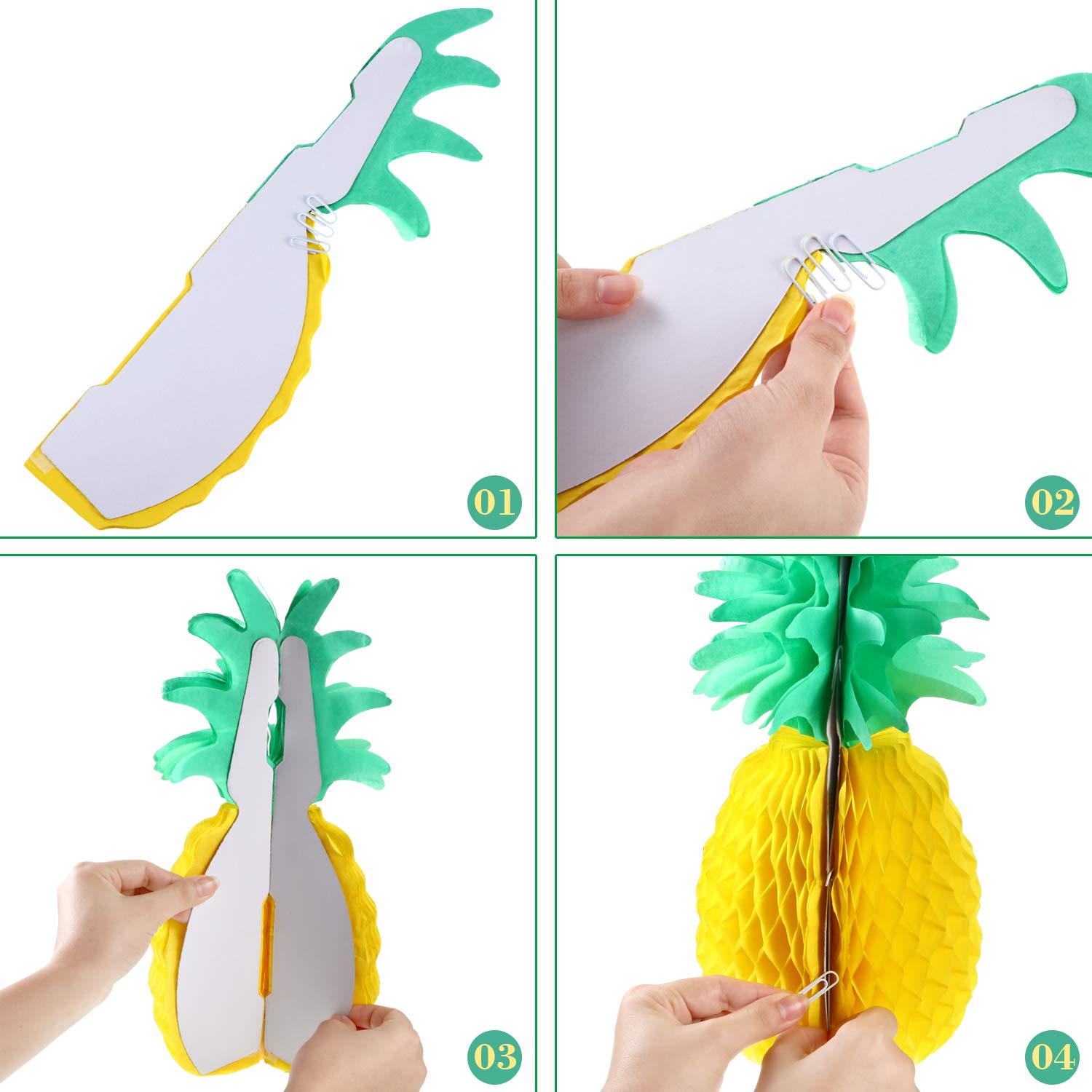 Blulu 6 Pieces 14 Inch Pineapple Honeycomb Centerpieces Tissue Paper Pineapple Table Hanging Decorations for Tropical Luau Hawai