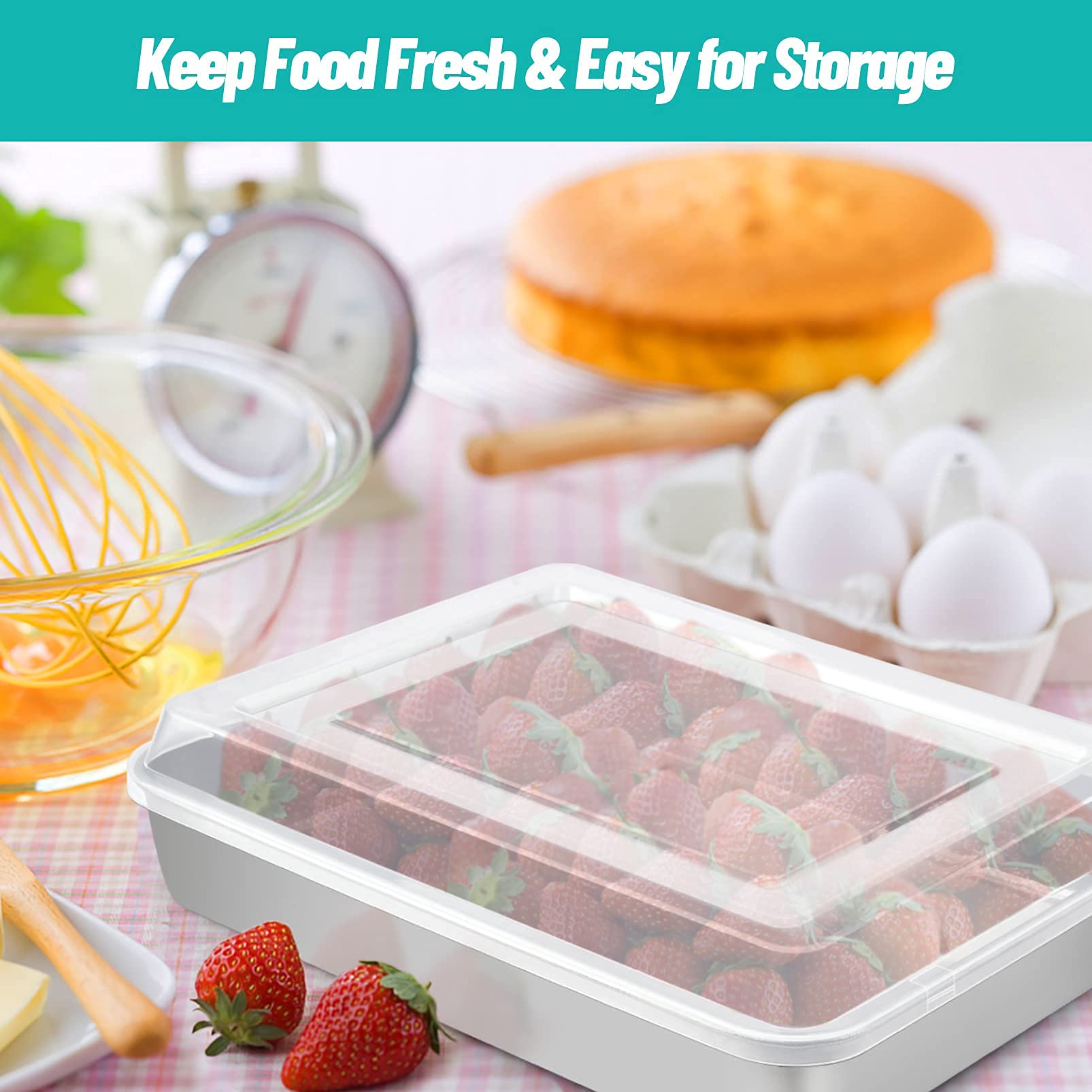 Teamfar Rectangular Cake Pan With Lid, 9.3 X 7 Stainless Steel Small Lasagna Baking Roasting Pan, Non-Toxic & Deep Side, Dishwas