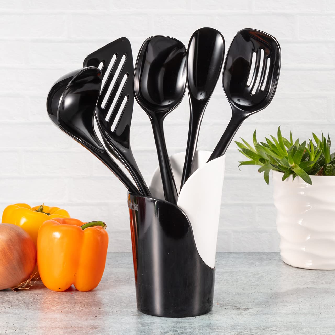 Hutzler Melamine Cooking Utensils And Crock Set, 6-Pc, Black