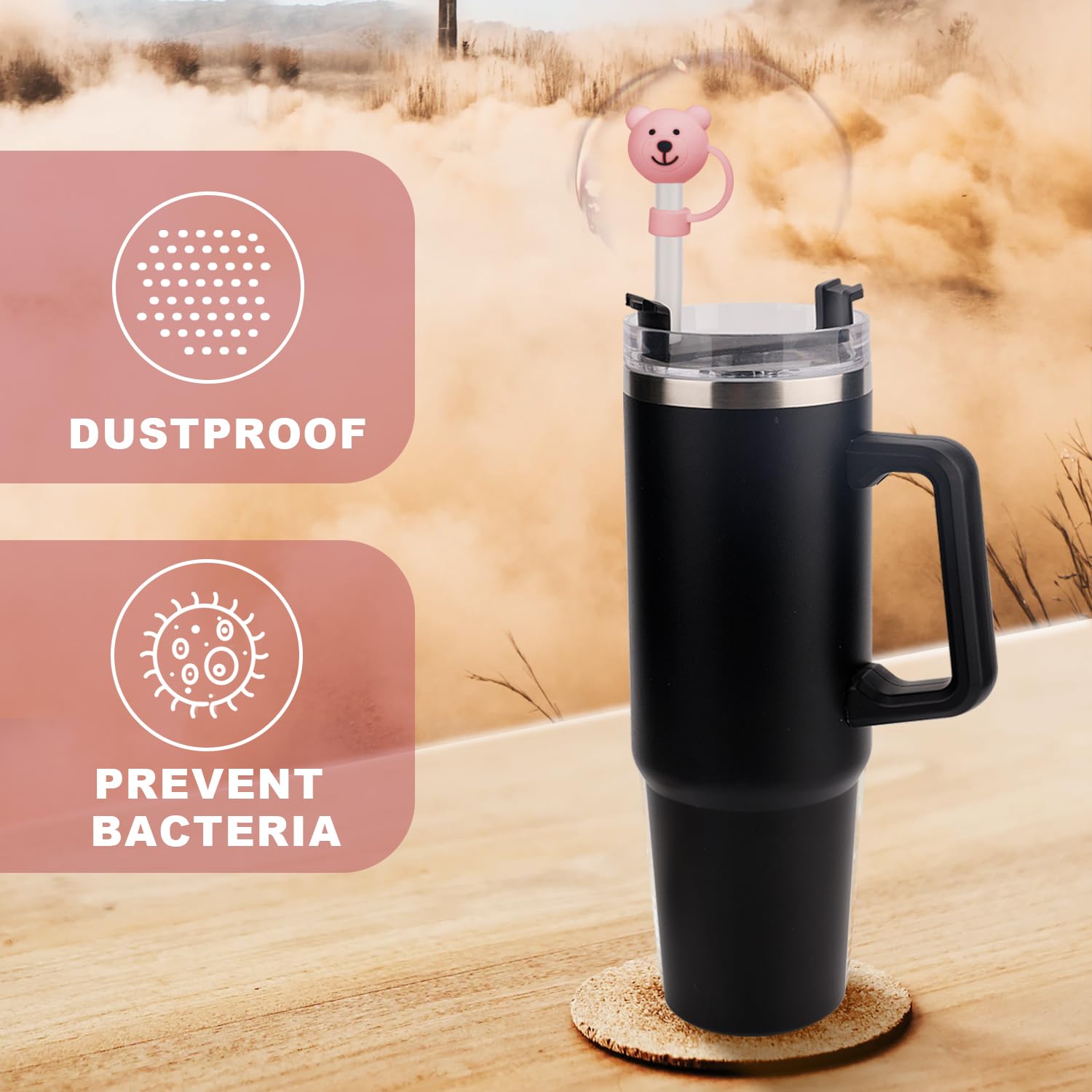 3pcs?Bear Straw Covers Cap for Stanley Cup 40 oz ?Cartoon Soft Straw Protector Cover?Cute Straw Covers Cap Silicone?Straw Tips?for Stanley 20/30/40oz (Blue  Light Blue  Pink)