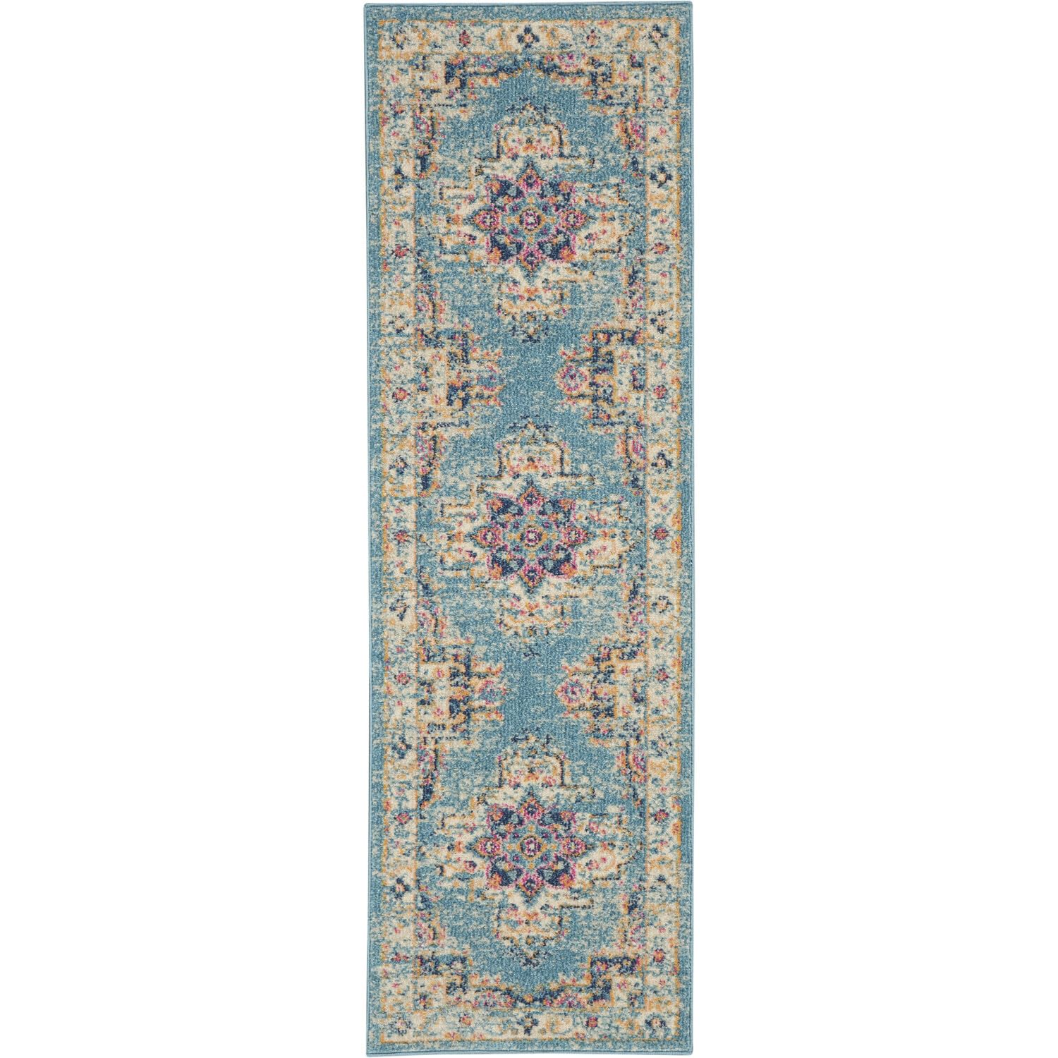 Nourison Passion Light Blue 110 x 6 Area -Rug, Boho, Traditional, Easy -Cleaning, Non Shedding, Bed Room, Living Room, Hallway