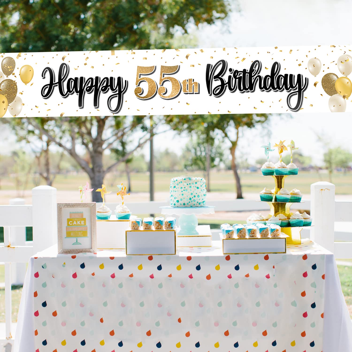 Laskyer Happy 55Th Birthday Decorations,55Th Gold Balloon Large Birthday Hanging Banner Sign,55 Years Old Bday Party Supplies.