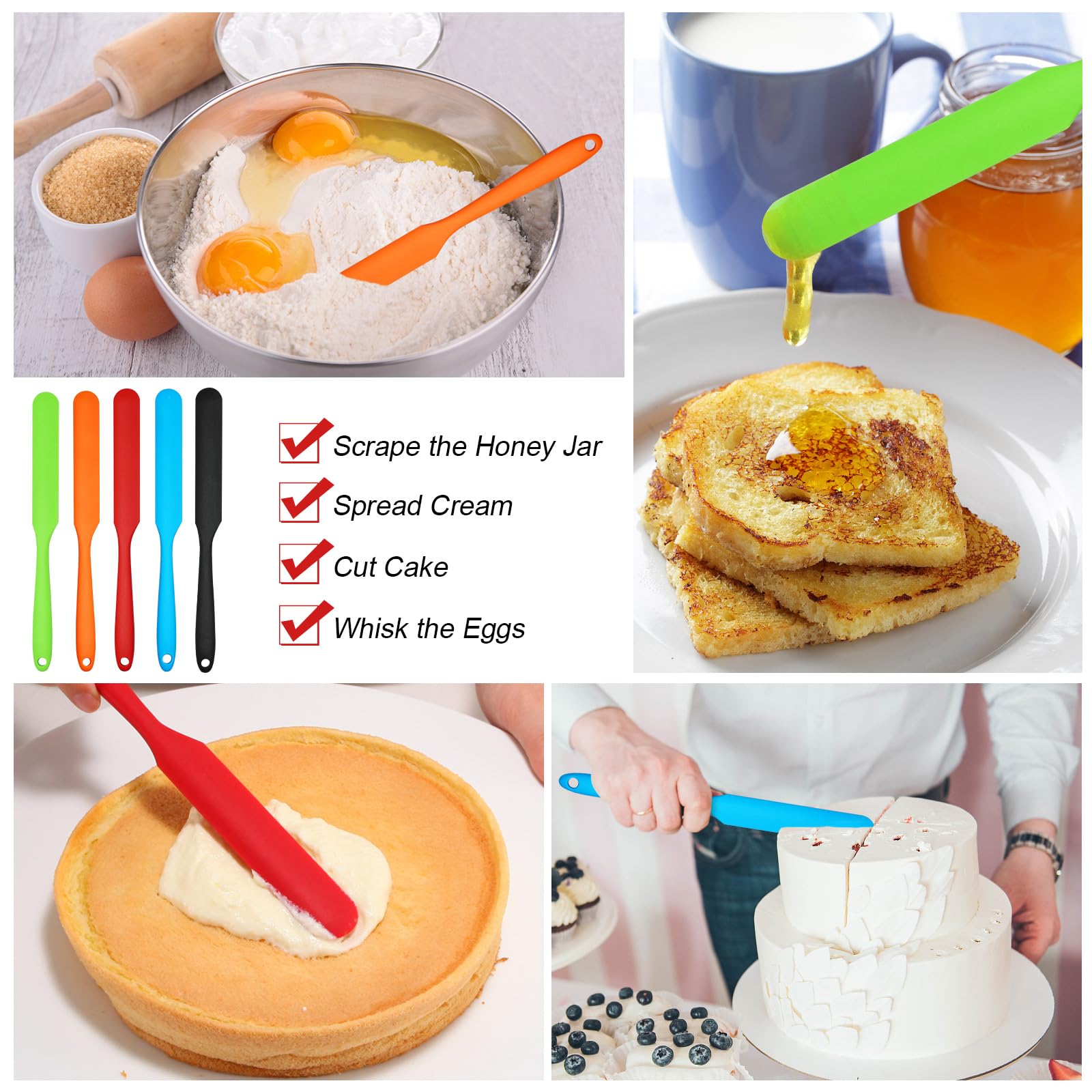 Silicone Jar Scraper Spatulas, 5Pcs Heat Resistant Cake Cream Peanut Butter Spatulas Mixing Batter Scraper, 9.6 Inch Nonstick Br