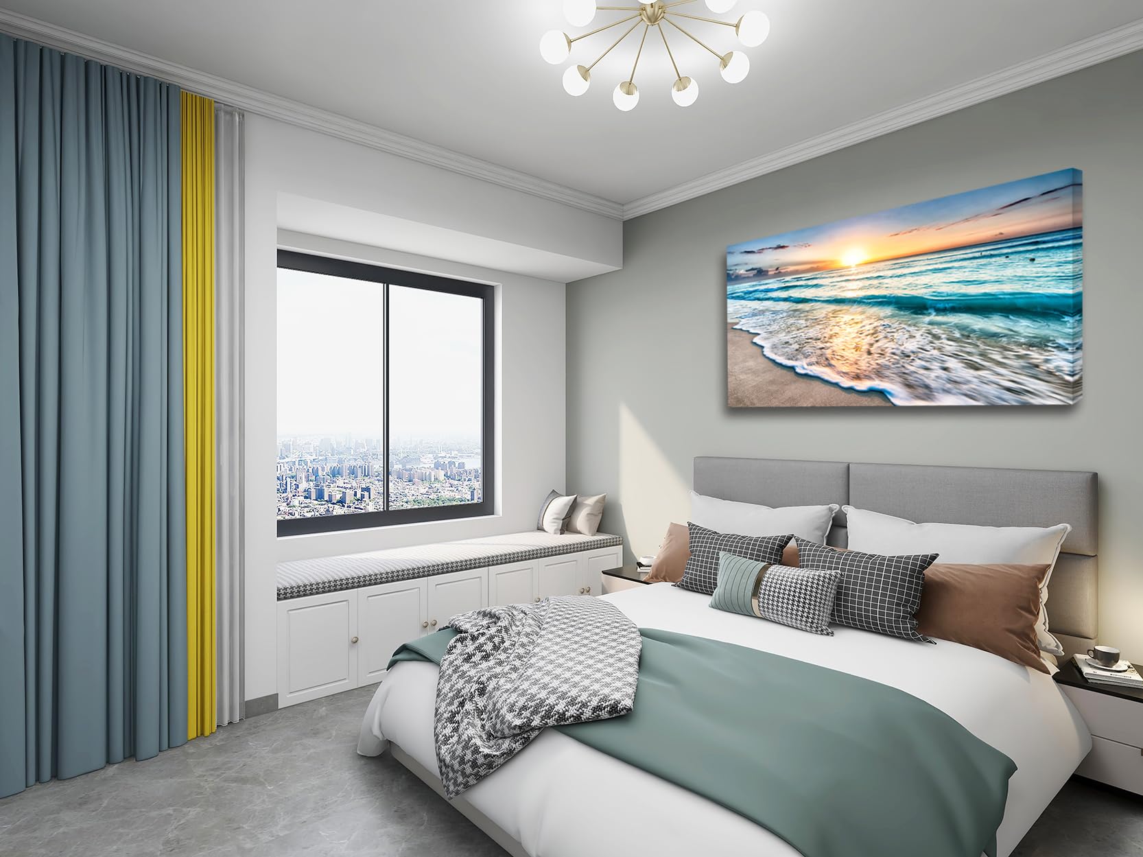 S02275 Canvas Prints Wall Art Beach Sunset Ocean Waves Nature Pictures Stretched Pictures to Photo Paintings on Canvas for Home Office Decorations Wall D?or XXLarge 30x60inch