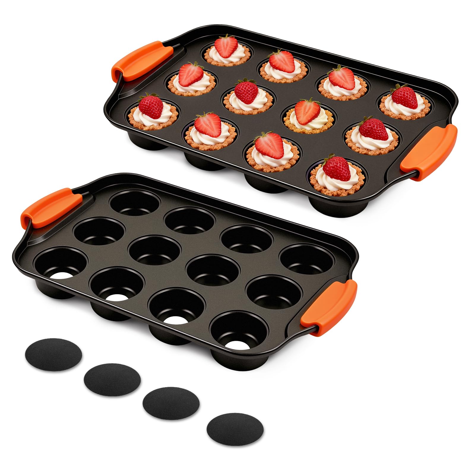 Erthskda 2 Pack Mini Cheesecake Pans, 12 Cavity Small Muffin Tray with Silicone Grip Handles Nonslip, Removable Bottom Cupcake B