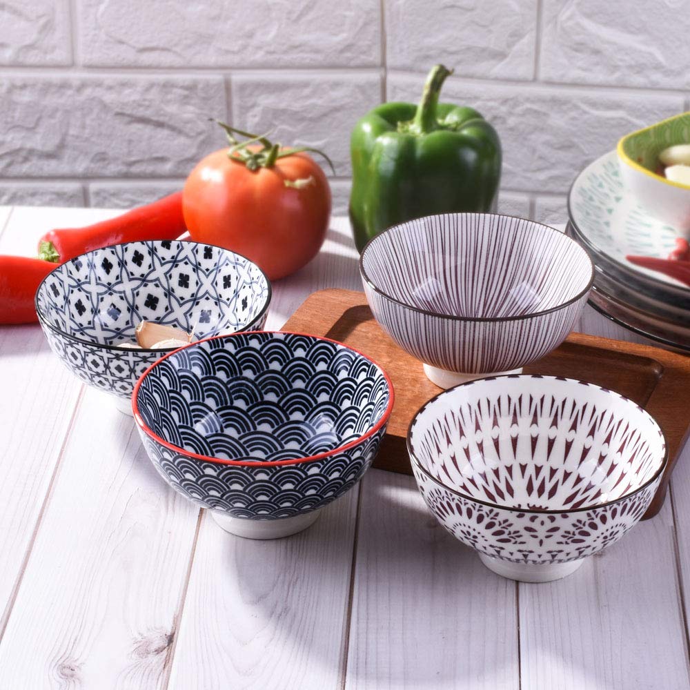 Bosili 4.5 Inch Japanese Rice Bowl Set Of 4 Ceramic Sushi Bowls Suitable For Dessert Snacks Cereal Soup Sauce