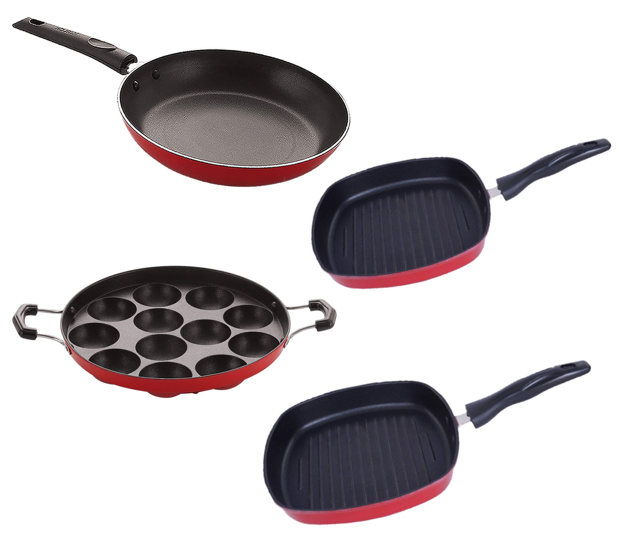 Nirlon NonStick Aluminium Cookware Essential Combo Gift Set Of 4 Pieces With Bakelite Handle(2.6Mm_Ap(12)_Gp(22.5)_Gp(24)_Tp24)