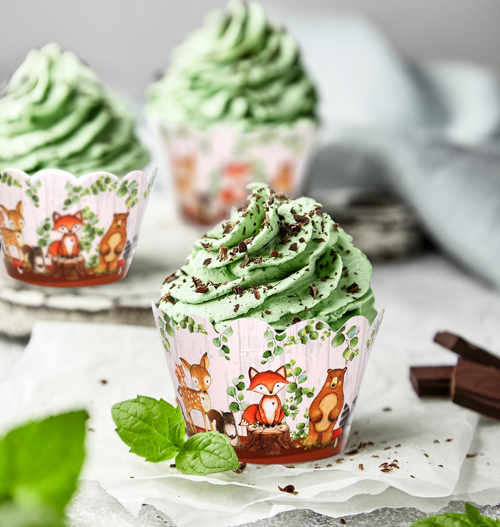 Whaline 36Pcs Woodland Creatures Cupcake Wrappers Forest Animal Cupcake Liners Cute Paper Baking Cup Decorative Cupcake Holders