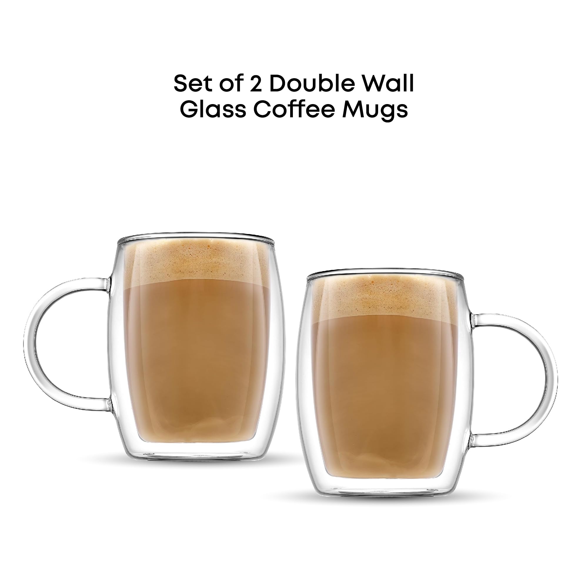 JoyJolt Double Wall Glasses - Insulated Coffee/Tea Mugs, 13.5 oz, Set of 2, Glass, Model JG10207