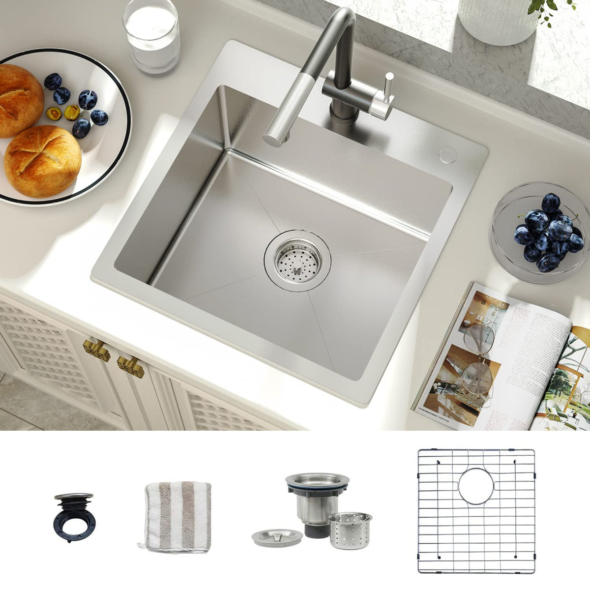 Torva 18-Inch Drop-In Kitchen Sink, 16 Gauge Stainless Steel Topmount Single Bowl - 9 Inches Deep Bar/Prep Basin