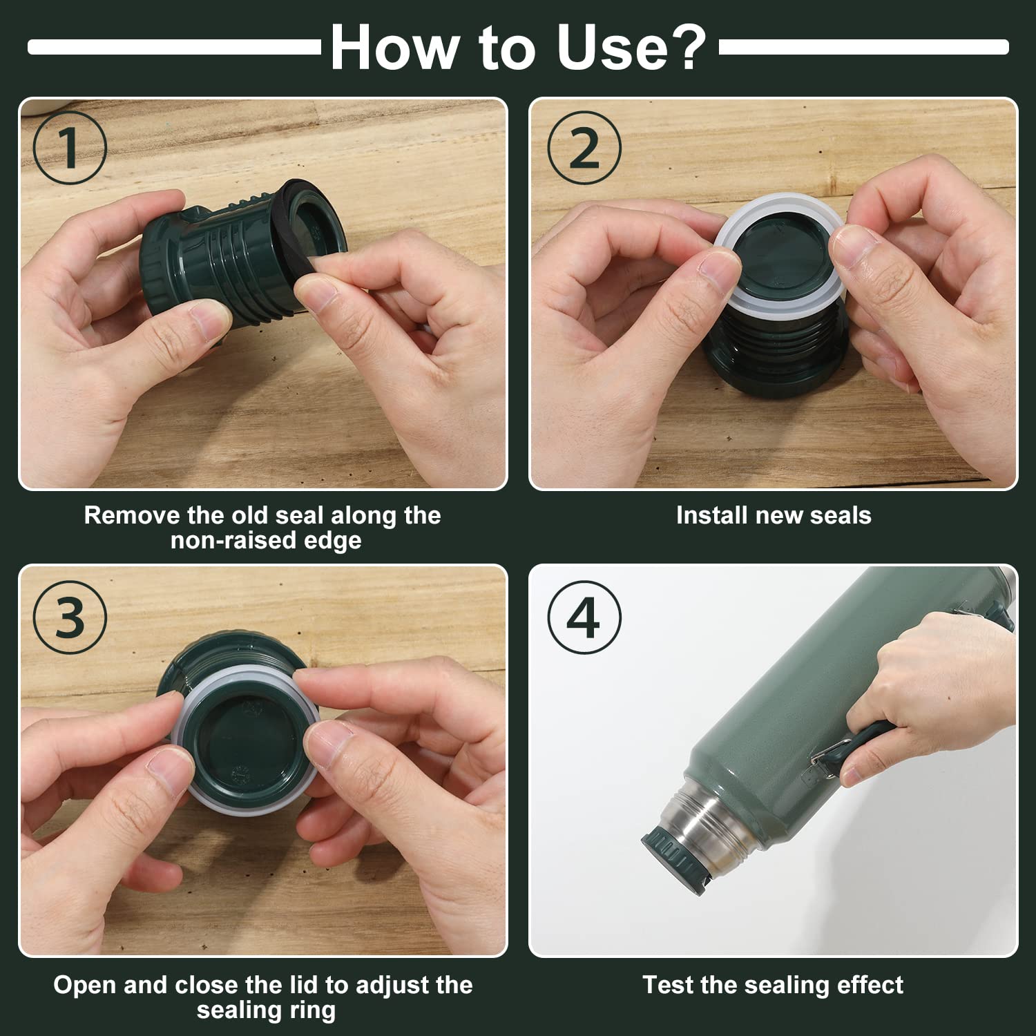 4Pcs Replacement Gaskets For Stanley Cup, Silicone Seal Ring For Thermos Lid Compatible With Stanley Classic 20 Oz 1.0 Qt 1.5 Qt