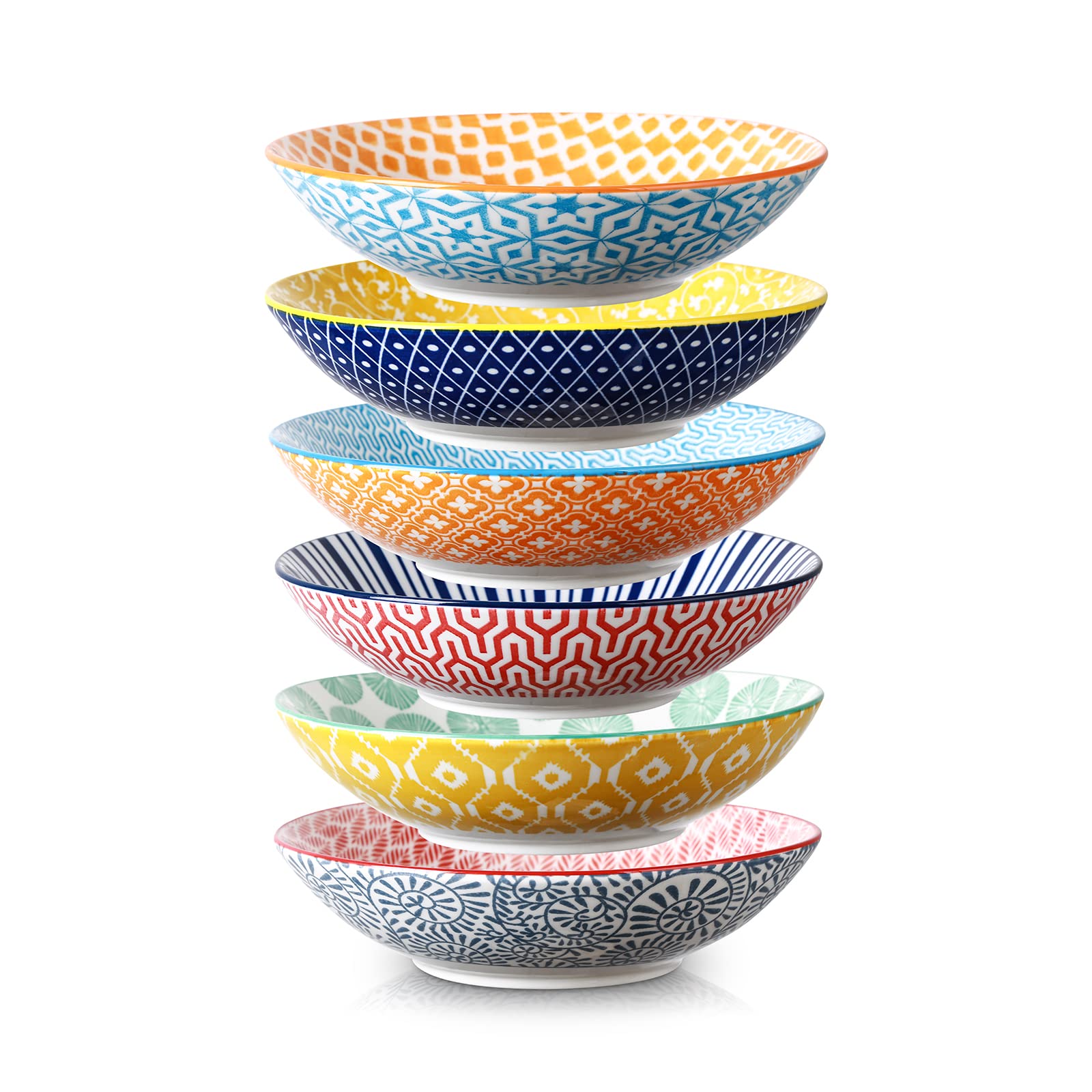 Selamica Ceramic 30Oz Large Pasta Salad Bowls 8 Inch Wide And Shallow Soup Bowls, Stackable, Microwave And Oven Safe, Set Of 6,