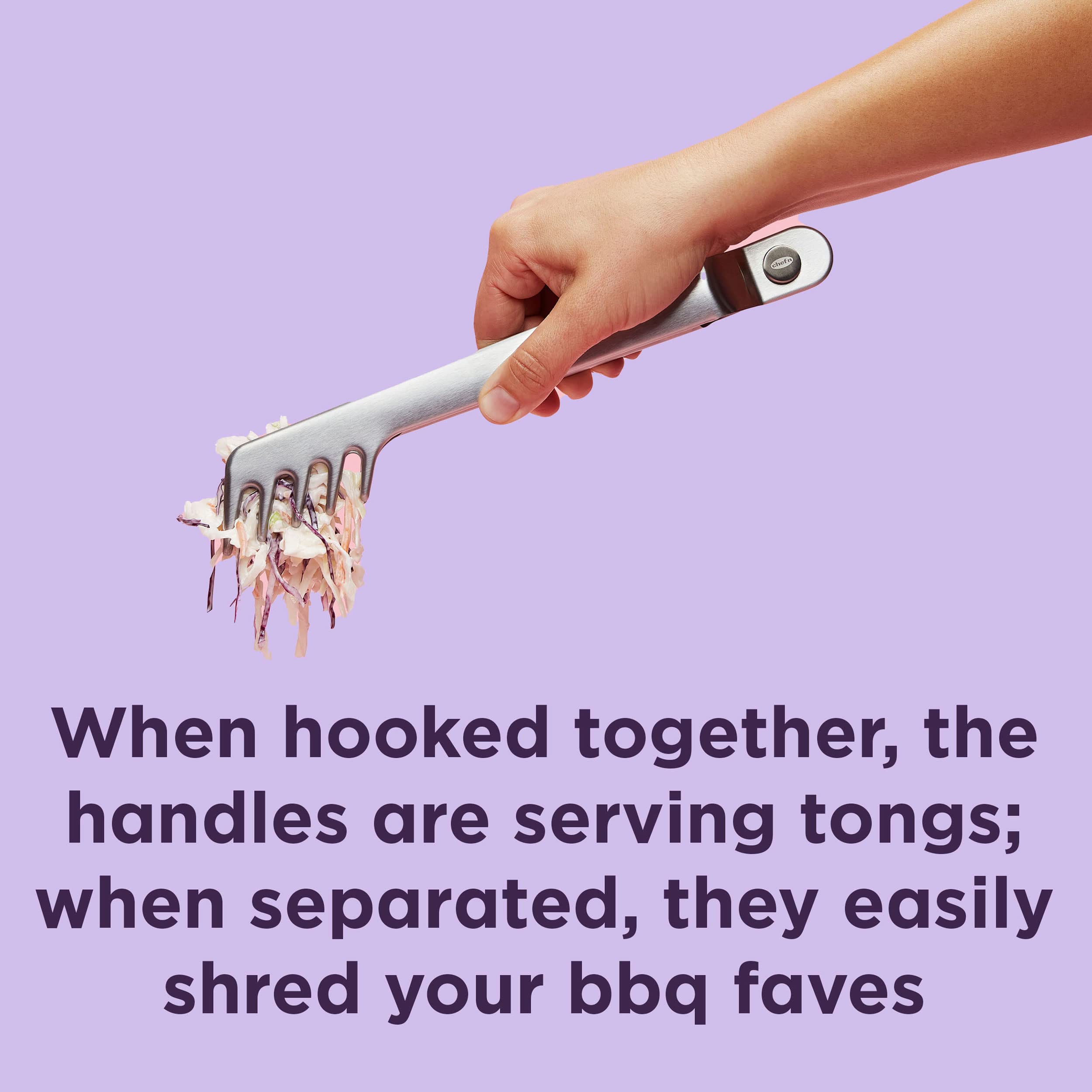 Chef'N Meat Shredding Tongs, Wide, Textured Tines, Grey