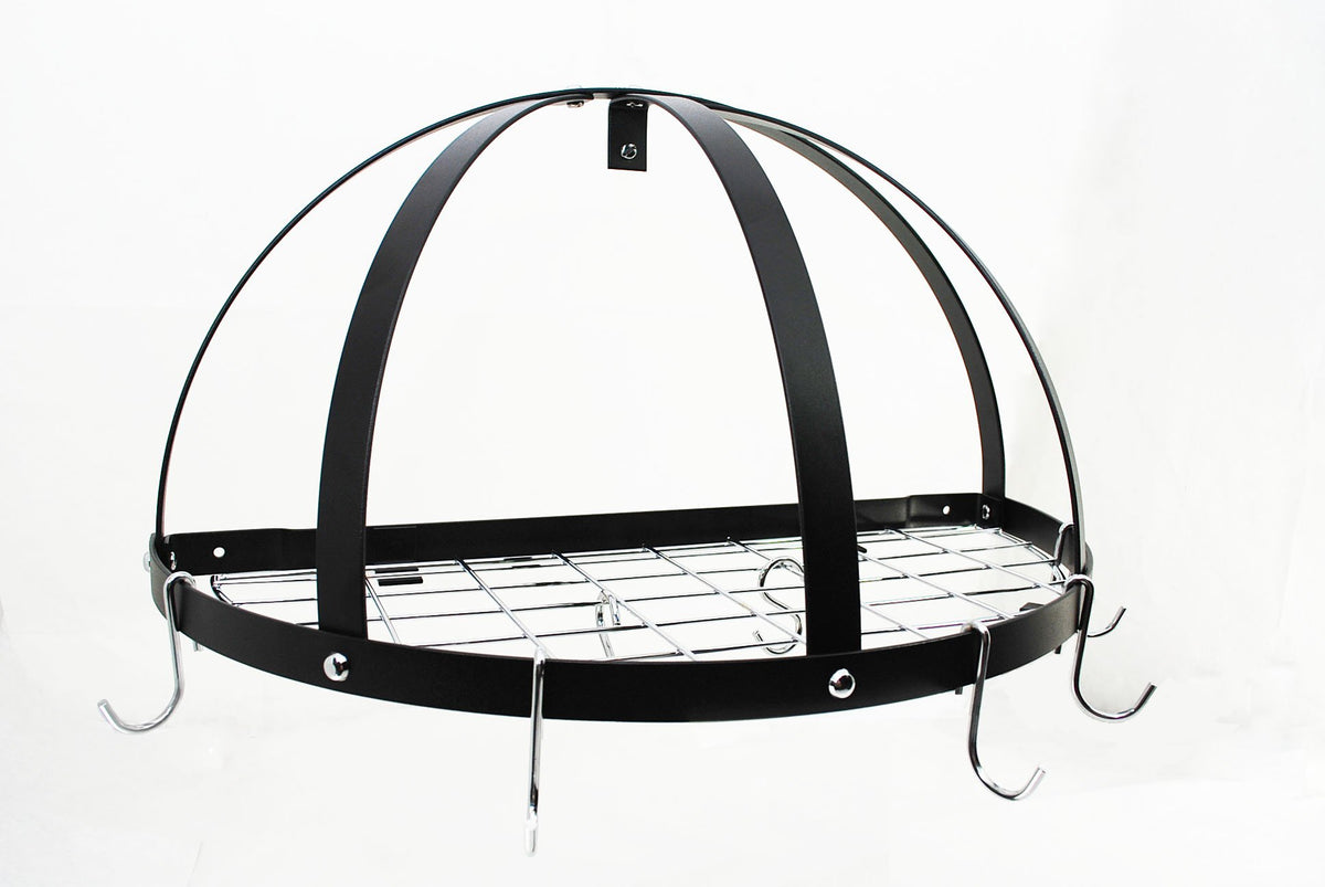 Half Dome Pot Rack W Grid In Black W Chrome Hooks (Black/Chrome ...