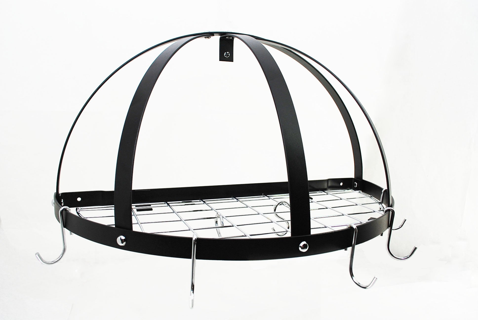 Half Dome Pot Rack w Grid in Black w Chrome Hooks (Black/Chrome)