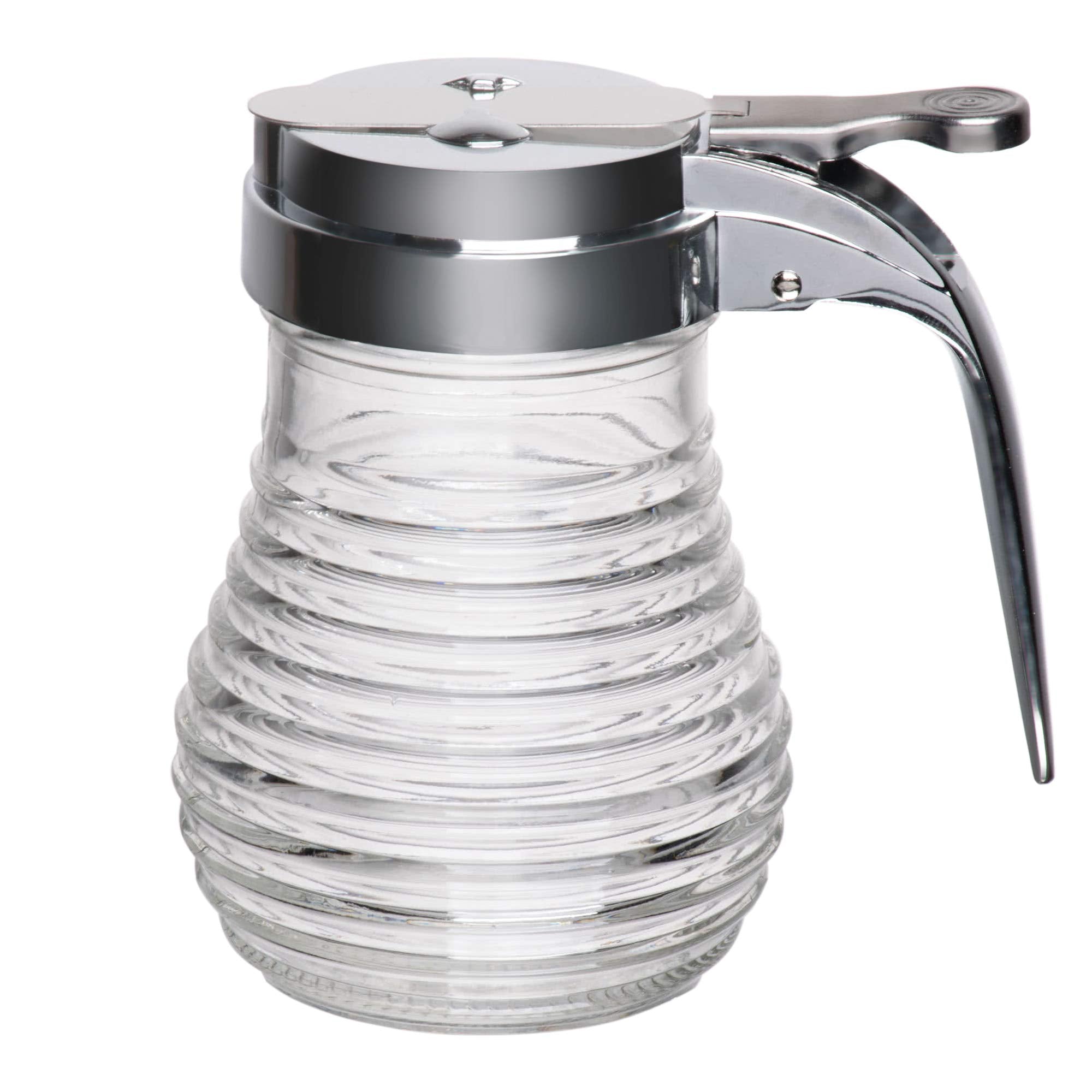 Tablecraft Beehive Clear Glass Syrup Dispenser with Chrome Plated ABS Top, 6 Ounce Capacity
