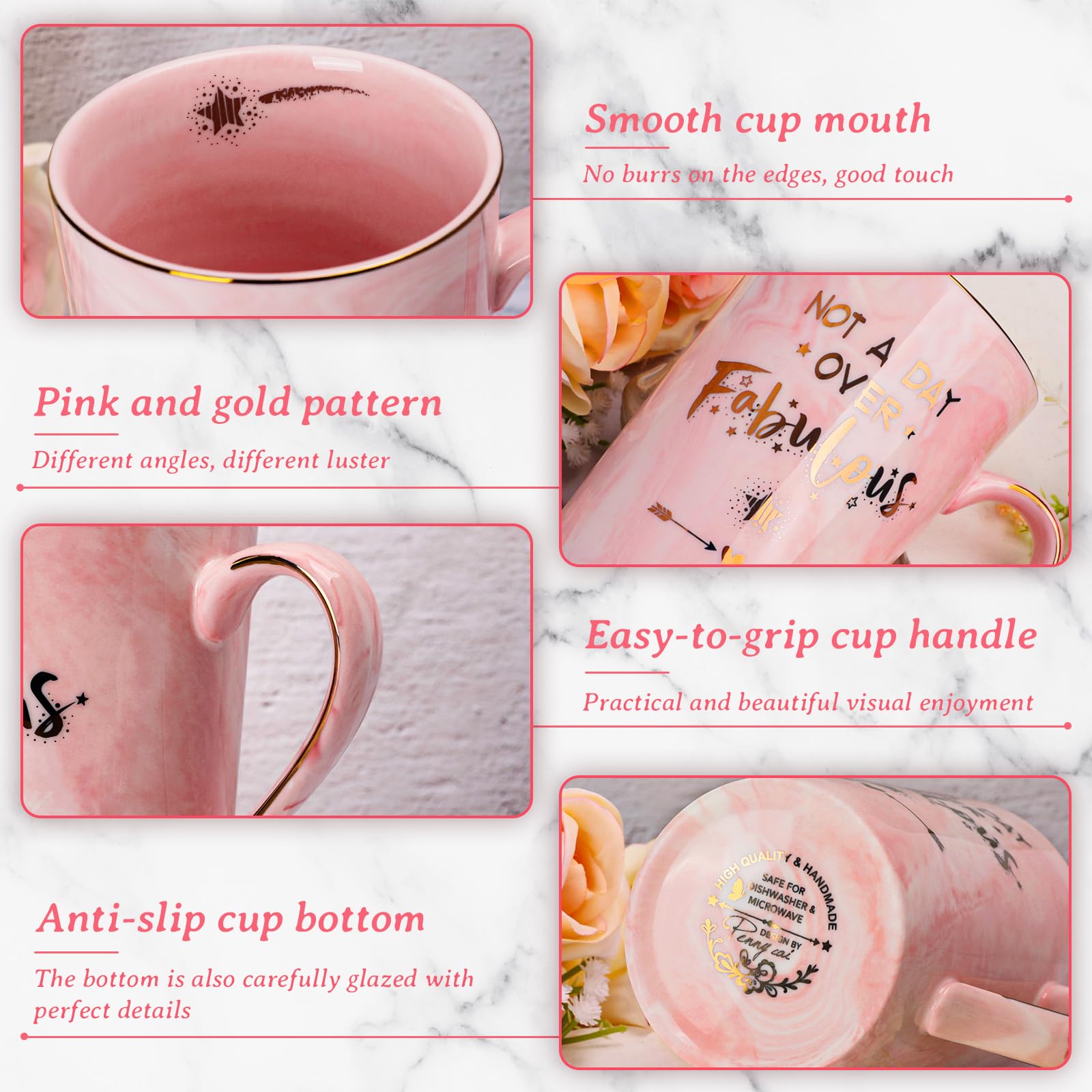 Funny Birthday Gifts For Women - 14Oz Not A Day Over Fabulous Coffee Mug Printed With Gold, Happy Birthday Gift Ideas For Her Bd