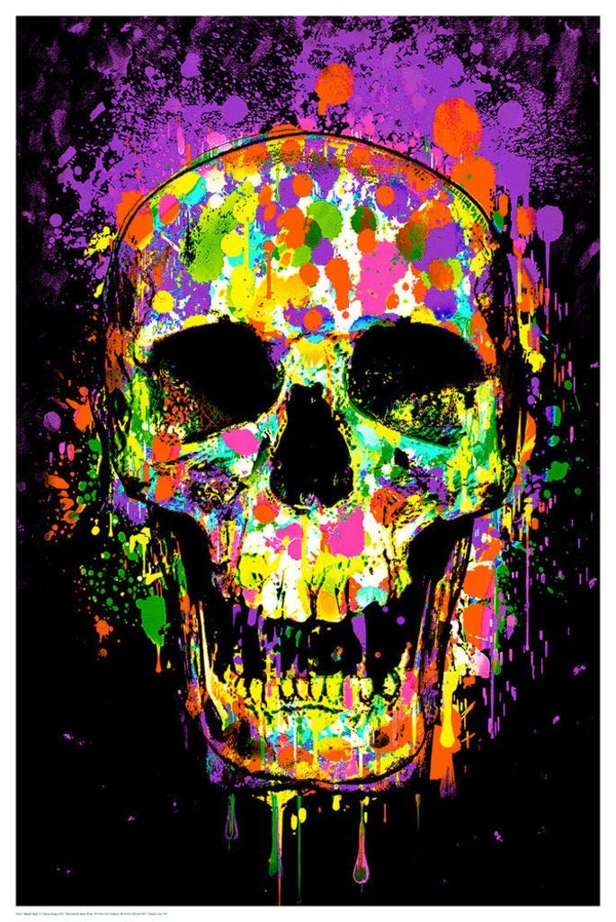 Studio B Splatter Skull Non-Flocked Blacklight Reactive Poster 24X36 Inch