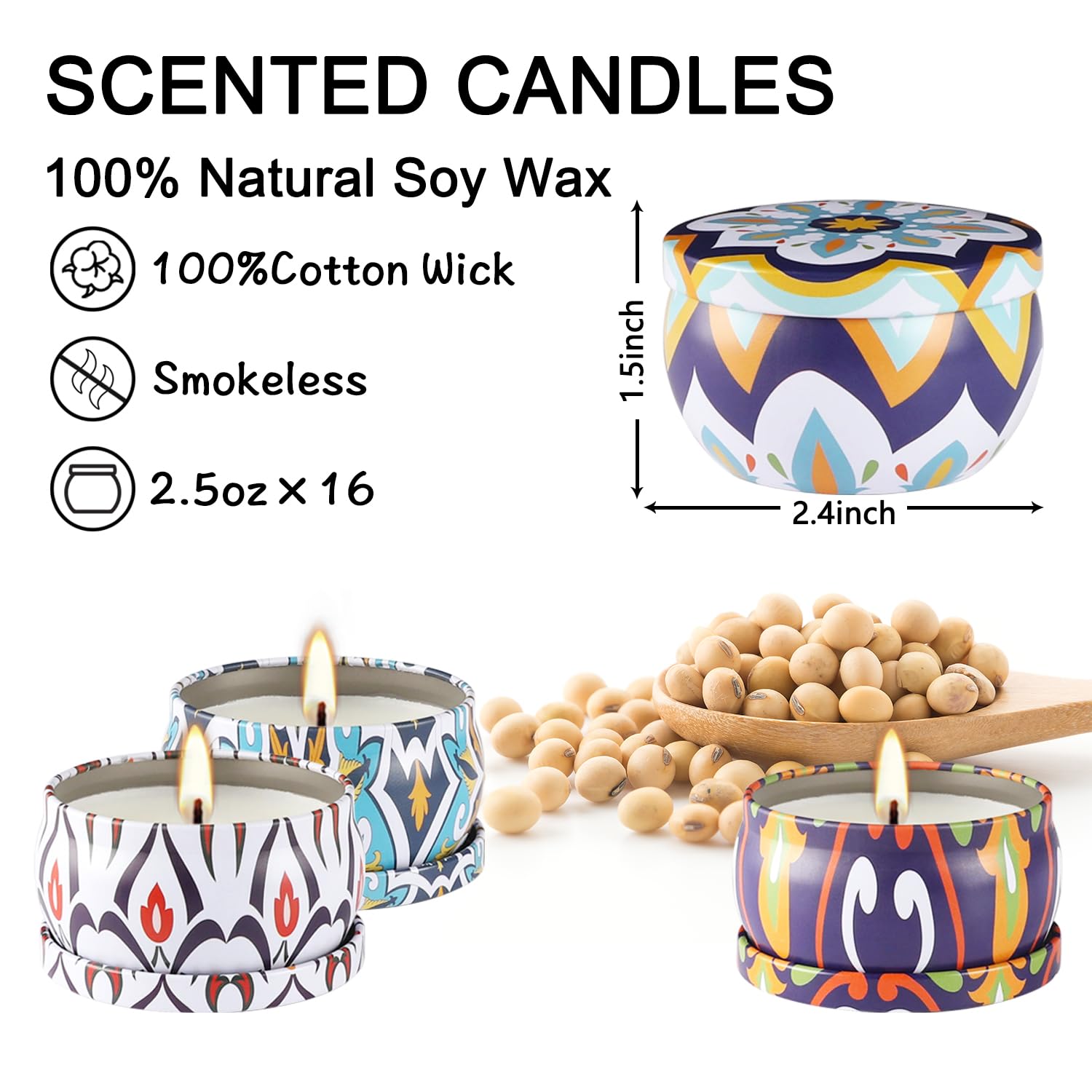 16 Pack Scented Candles Gift Set- Aromatherapy Candle Gifts for Men, Woman-Men Candle Set,Ideal Gift for Travel Home D  cor