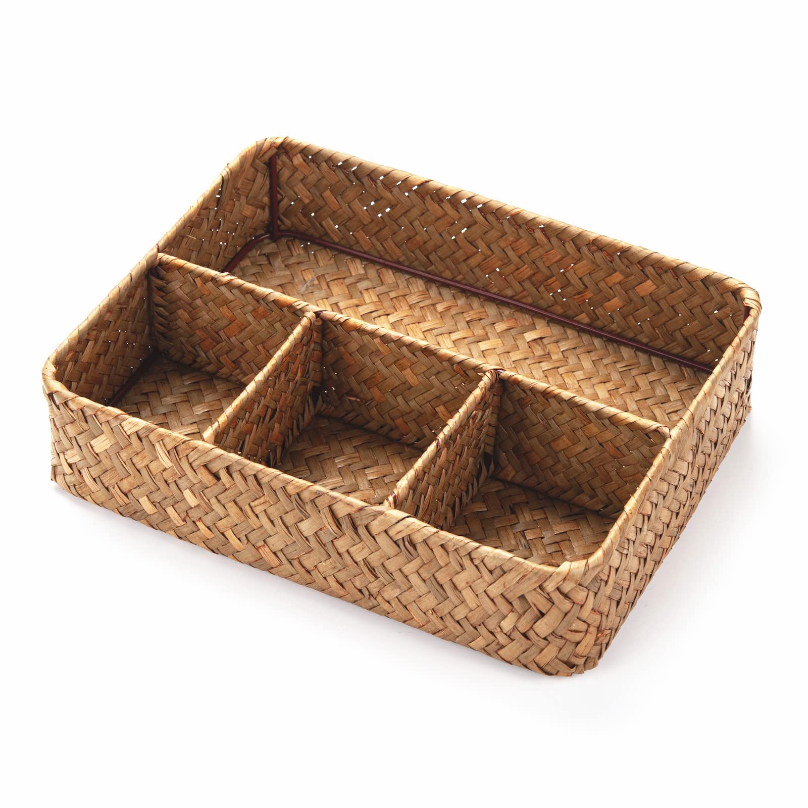 Yangqihome Tea Bag/Sugar Packet Holder, Coffee Station Condiment Organizer, Seagrass Storage Basket, Wicker Rattan Divided Baske