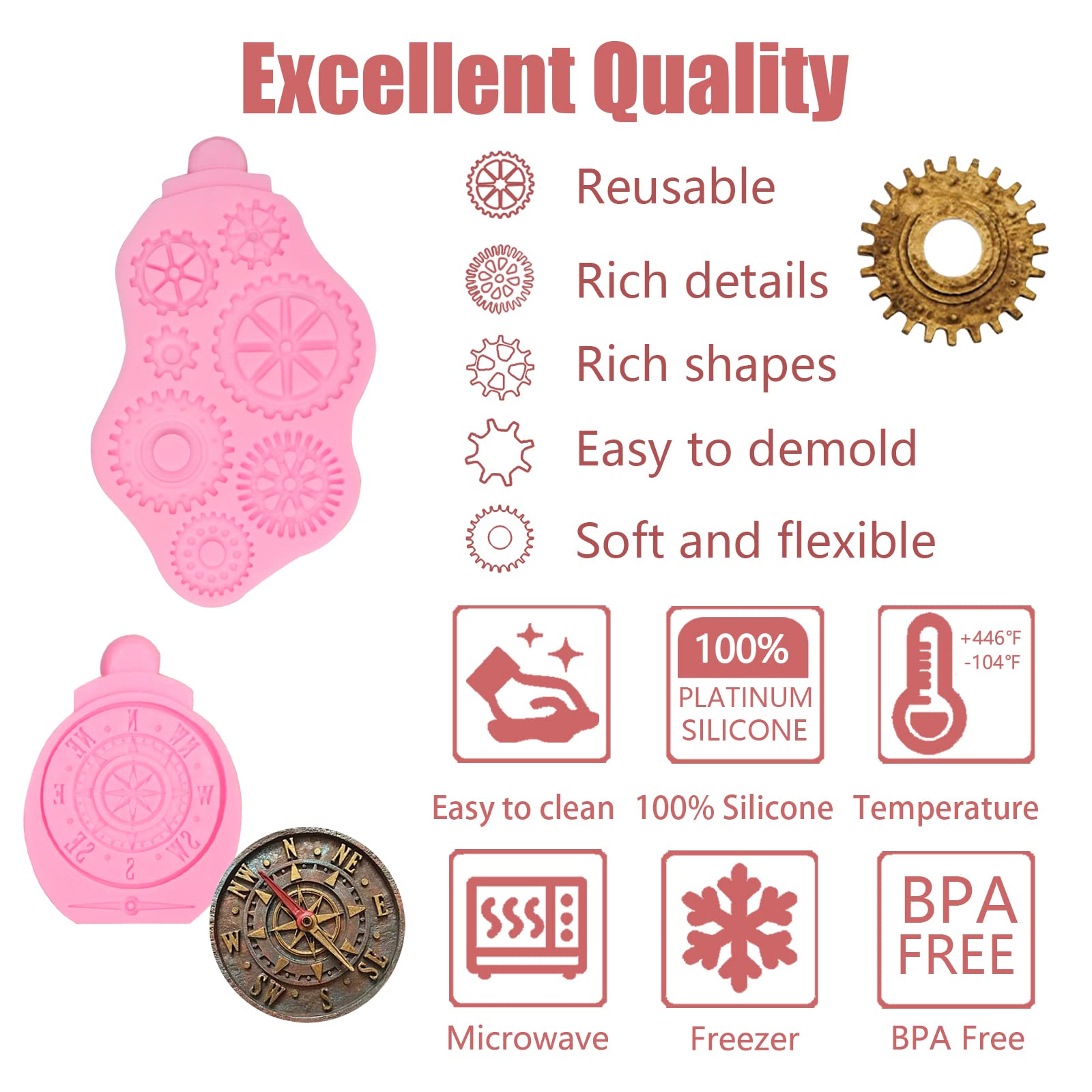 Steampunk Clock Watch Wheel Cogs Gears Fondant Molds 3 Pcs, Steampunk Style Silicone Mold For Chocolate Cake Decoration Candy Su