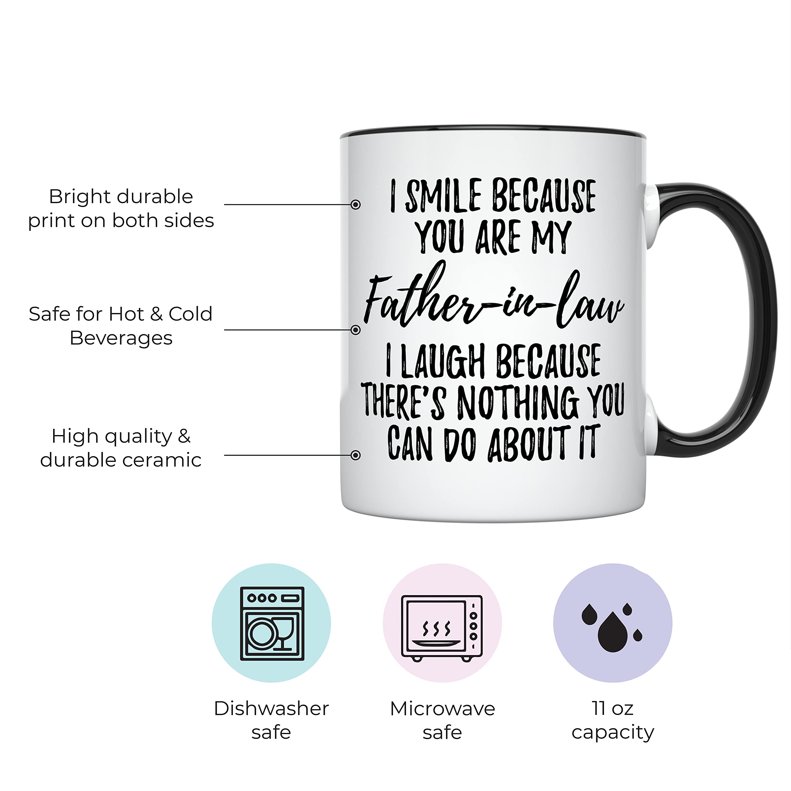 Younique Designs Father In Law Coffee Mug, 11 Ounces, Funny Father-In-Law Cup From Daughter In Law And Son In Law (Black Handle)