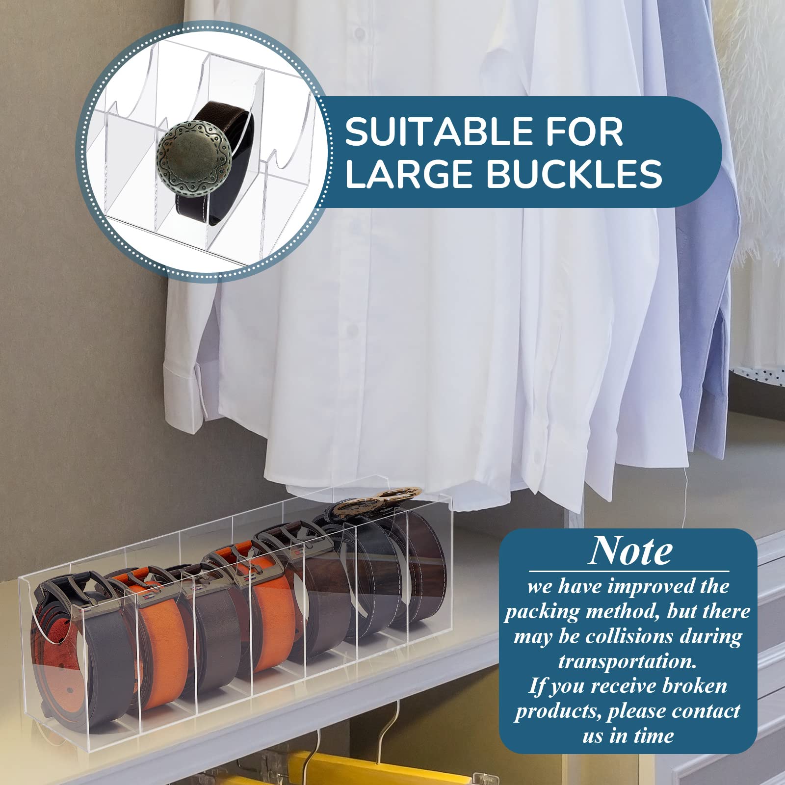 2 Pieces Belt Organizer Acrylic Belt Storage Holder 7 Compartments Display Case Belt Container Holder For Closet And Drawer, Pur