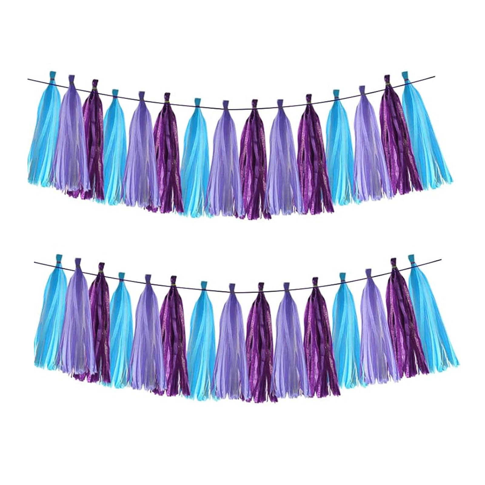Dark Purple,Light Purple and Blue Tassel Garland Banner Paper Tassels for Birthday Party Decorations,Pack of 15