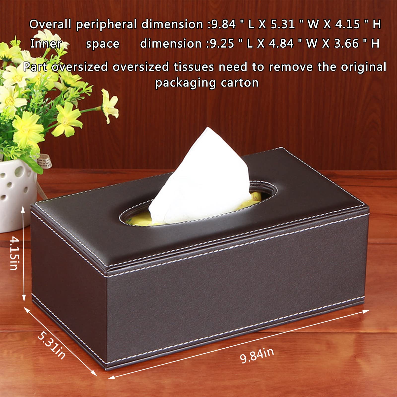 High-end Fashion PU Leather Tissue Box Holder Business Black  Rectangular Napkin Holder Drawer Paper Dispenser Dispenser  Home Office car Tissue Holder with Magnetic Bottom (Brown)