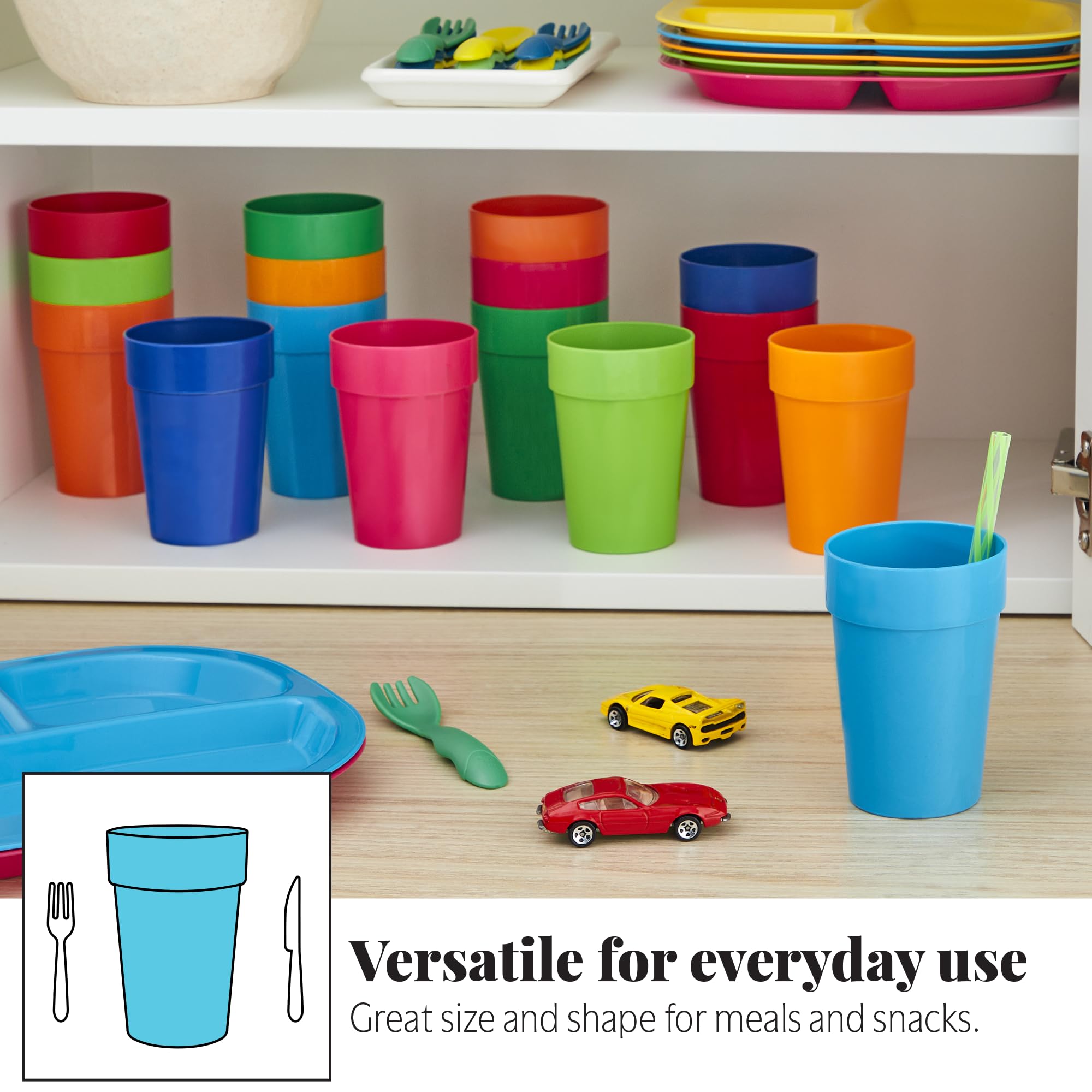 Us Acrylic Spectrum Unbreakable Plastic 10 Ounce Stackable Juice Tumblers In 8 Assorted Colors | Set Of 16 Kids Drinking Cups |