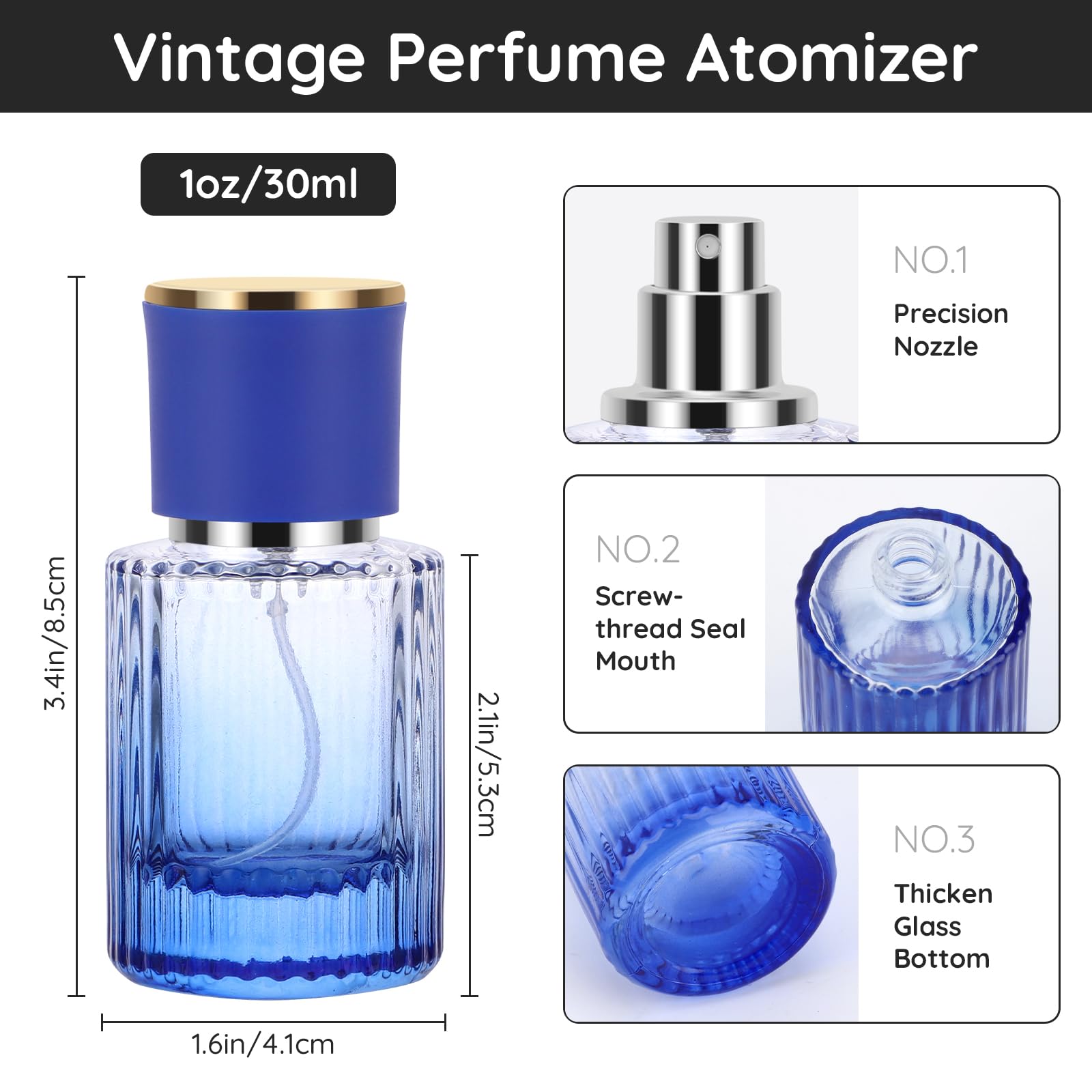 Segbeauty 1Oz Glass Perfume Bottle Empty, 30Ml Vintage Refillable Travel Spray Bottle, Pack Of 2 Blue Perfume Atomizer, Large Tr