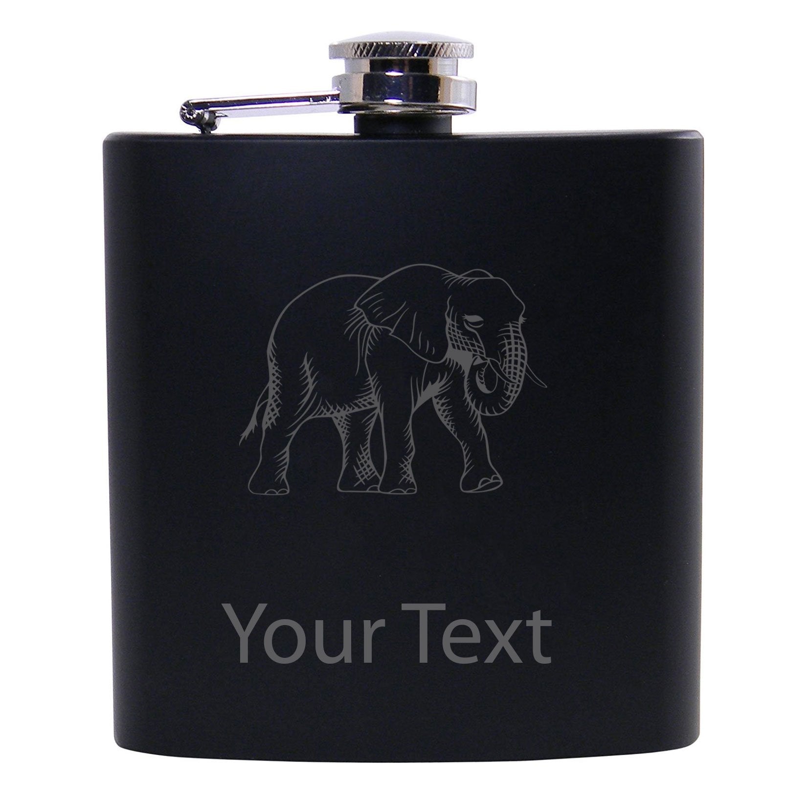 Personalized Custom Elephant Black Stainless Steel Hip Customizable Flask