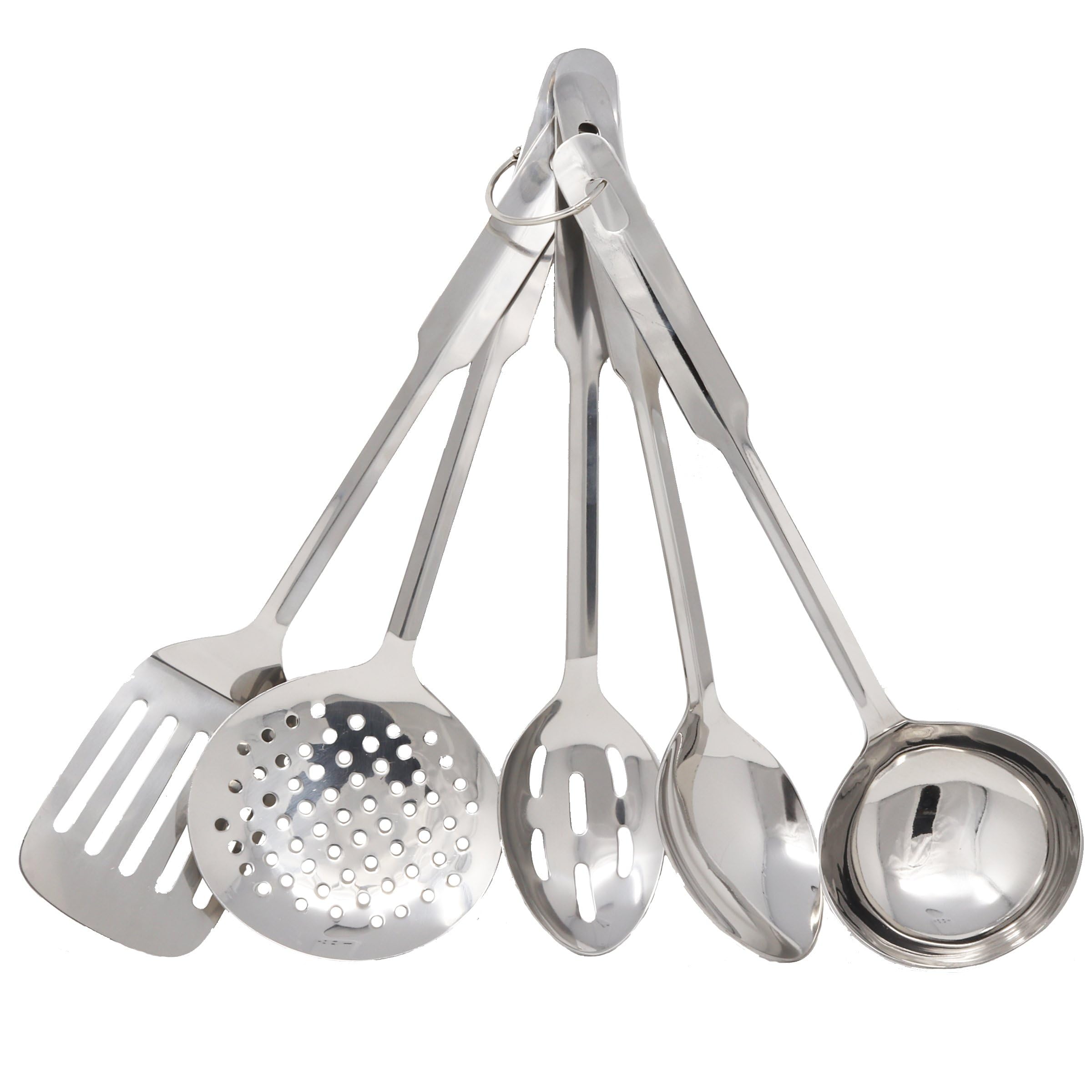 Amco 5-Piece Everyday Utensil Set | Stainless Steel - Heat Resistant | 11 Inches | Hang Hole For Easy Storage | Dishwasher Safe