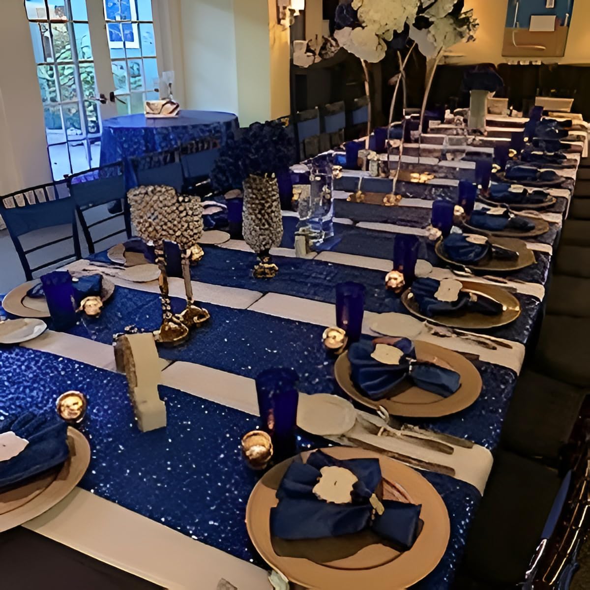 Tcbesto Navy Blue Sequin Table Runner 12 ' 'X 72 ' ' 12 Pack Navy Glitter Metal Shiny Table Cloth Runner For Wedding Birthday Pa