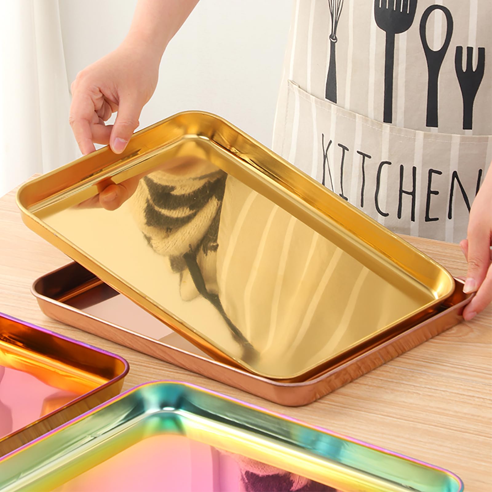 Meisha Baking Tray, Stainless Steel Baking Cookie Sheet, Rimmed Pan Baking, Non Toxic & Healthy, Mirror Finish & Rust Free, Easy