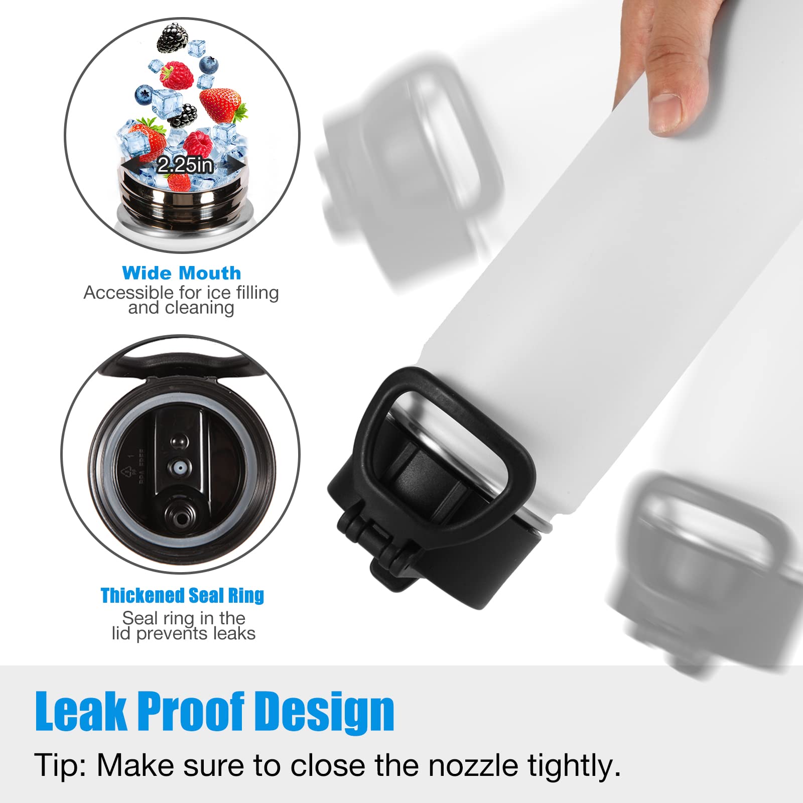 Volhoply Insulated Water Bottles with Straw Bulk 2 Pack  22 oz Stainless Steel Sports Bottle with Handle Lid Double Walled Vacuum Metal Water Thermos  Reusable Cold Water Flask for School(White 2 Set)